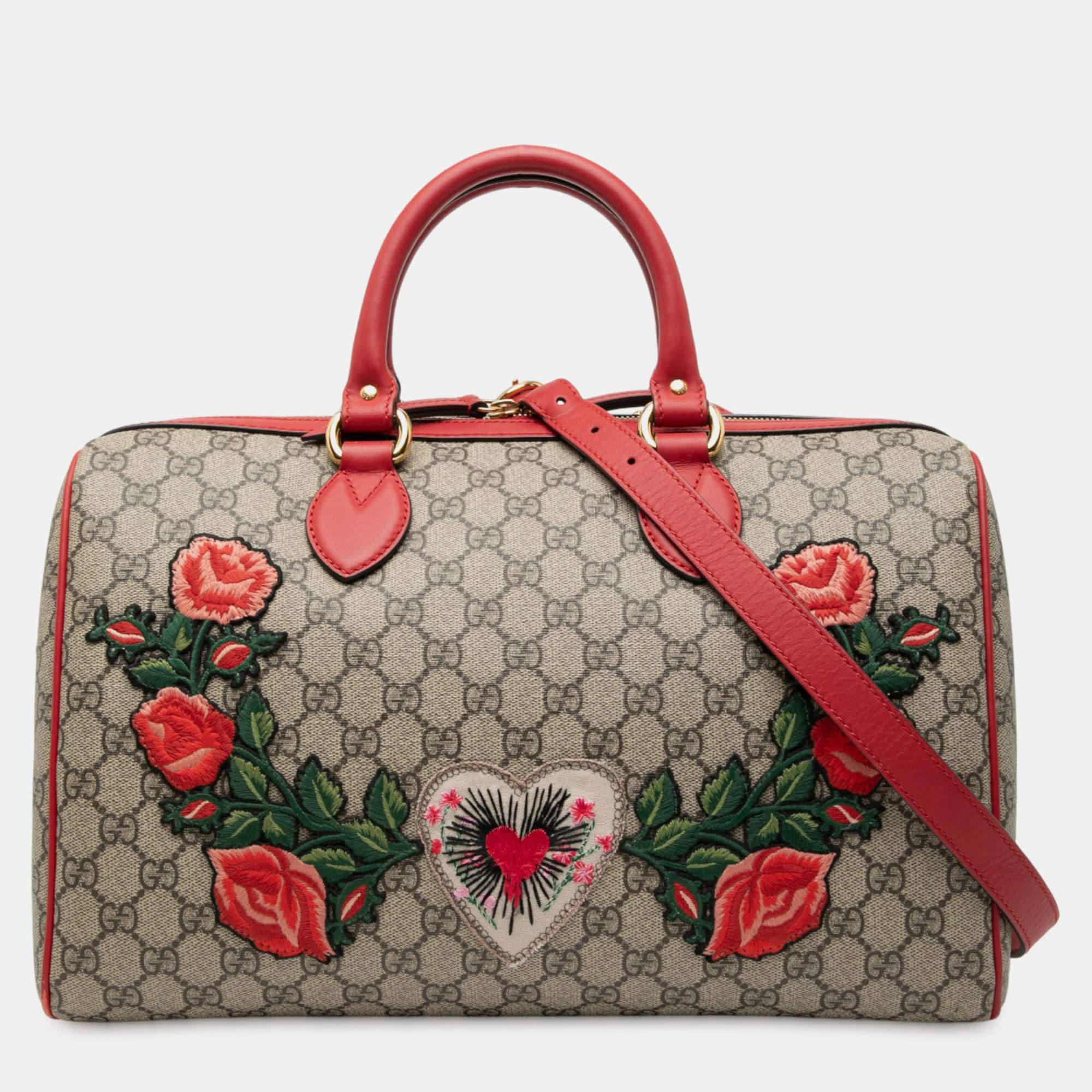 مملوكة مسبقًا Gucci Brown Medium GG Supreme Embroidered Satchel