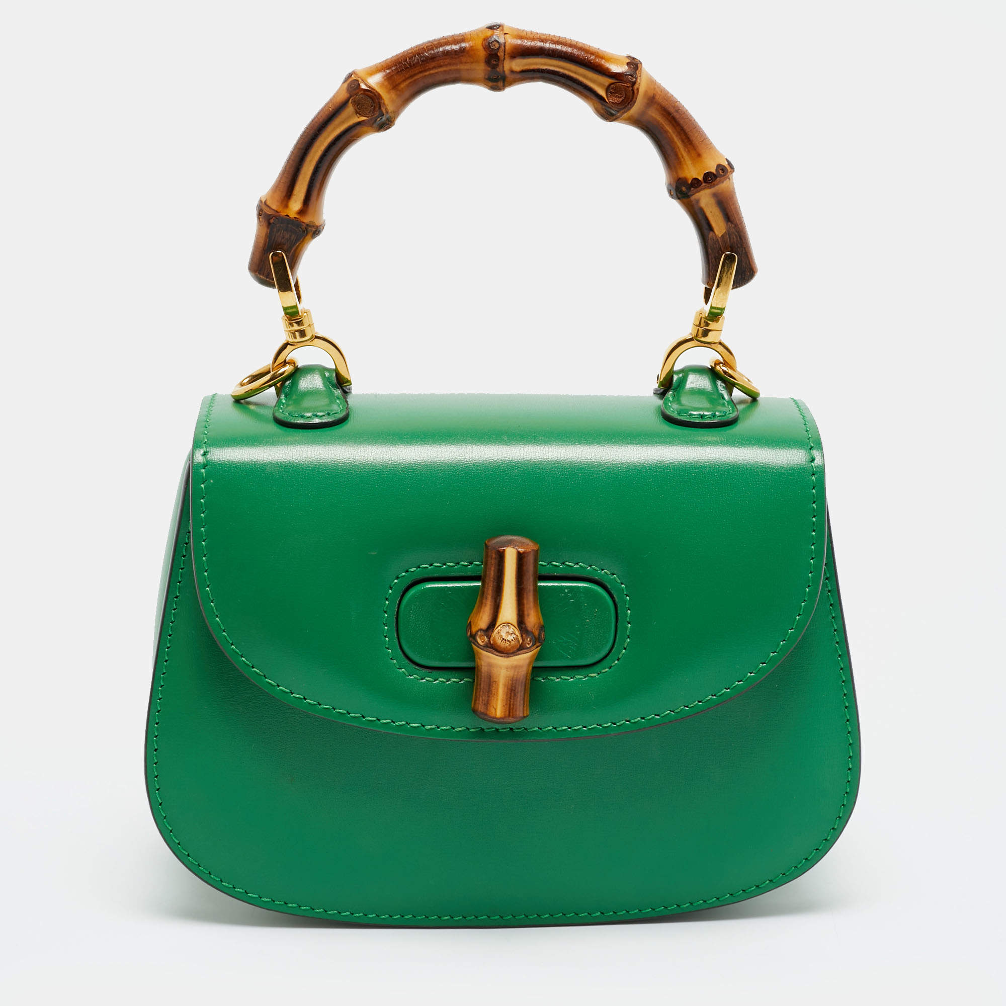 مملوكة مسبقًا Gucci 1947 Bamboo Mini Green Leather Top Handle Bag