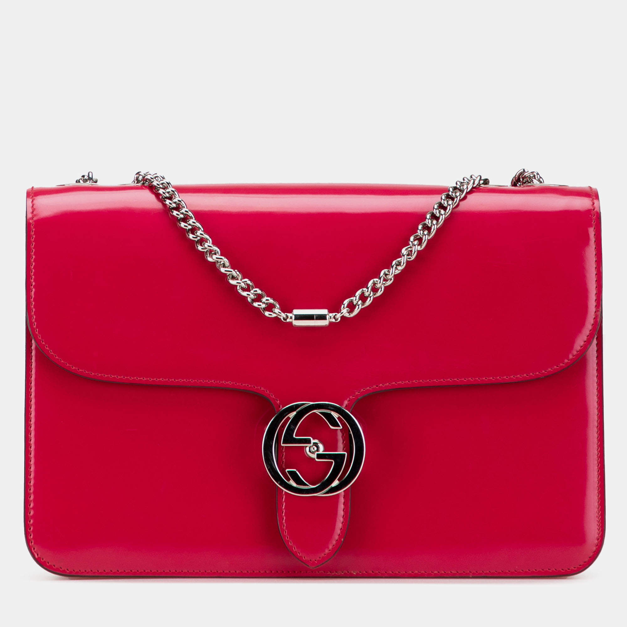 Pre Owned Gucci Red Medium Patent Dollar Interlocking G Crossbody