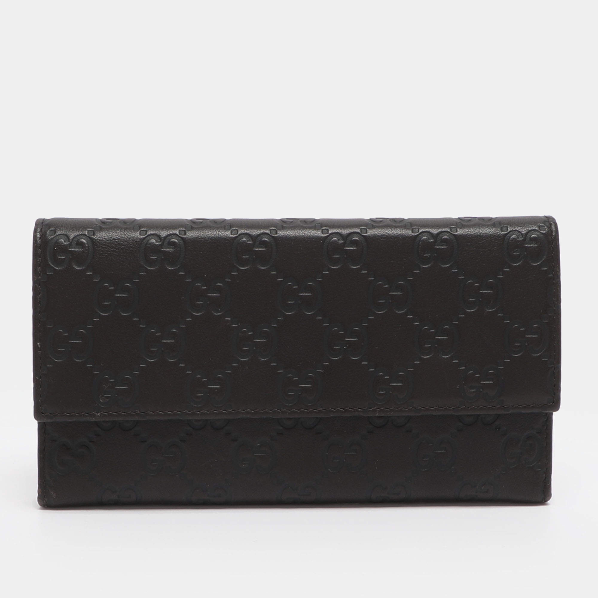 Pre Owned Gucci Brown Guccissima Leather Continental Wallet