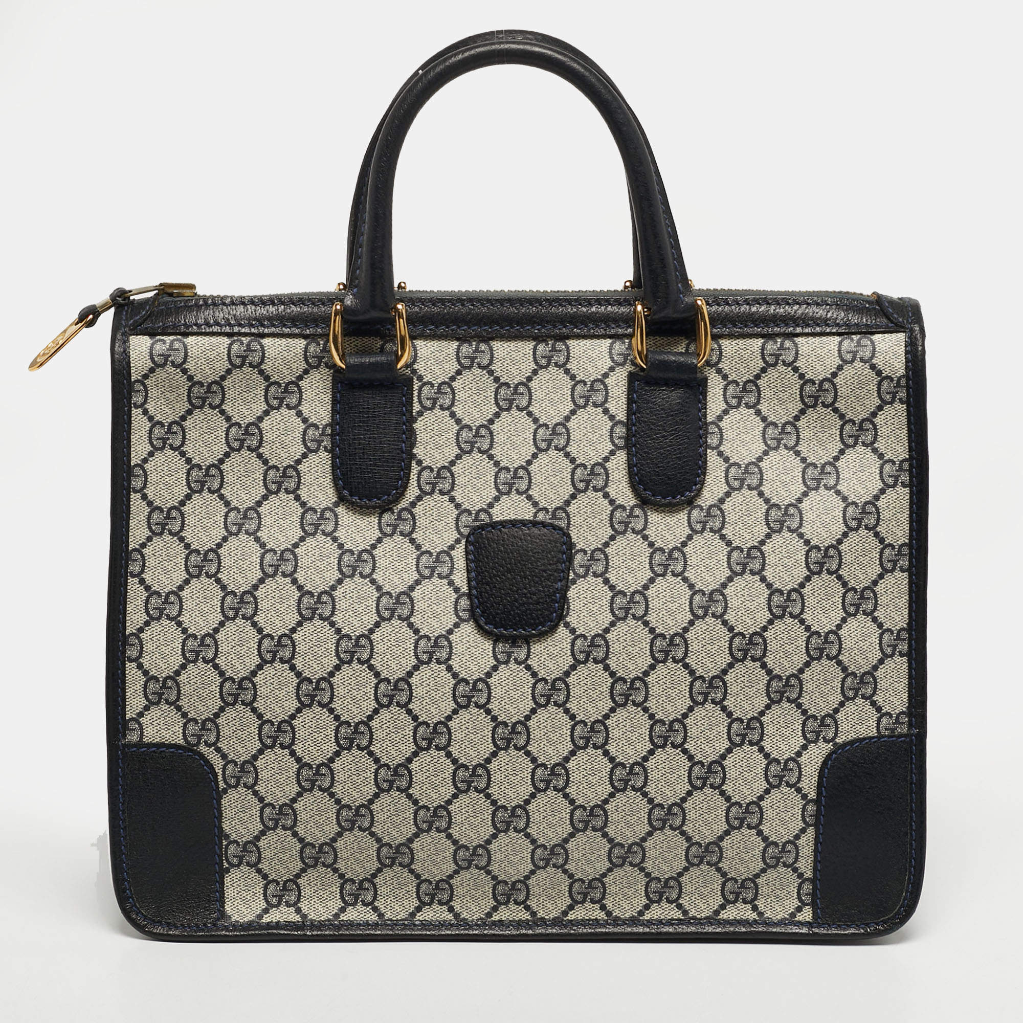 Pre Owned حقيبة يد غوتشي فاتحة زرقاء/بيج GG قماش سوبرم جلد عتيقة