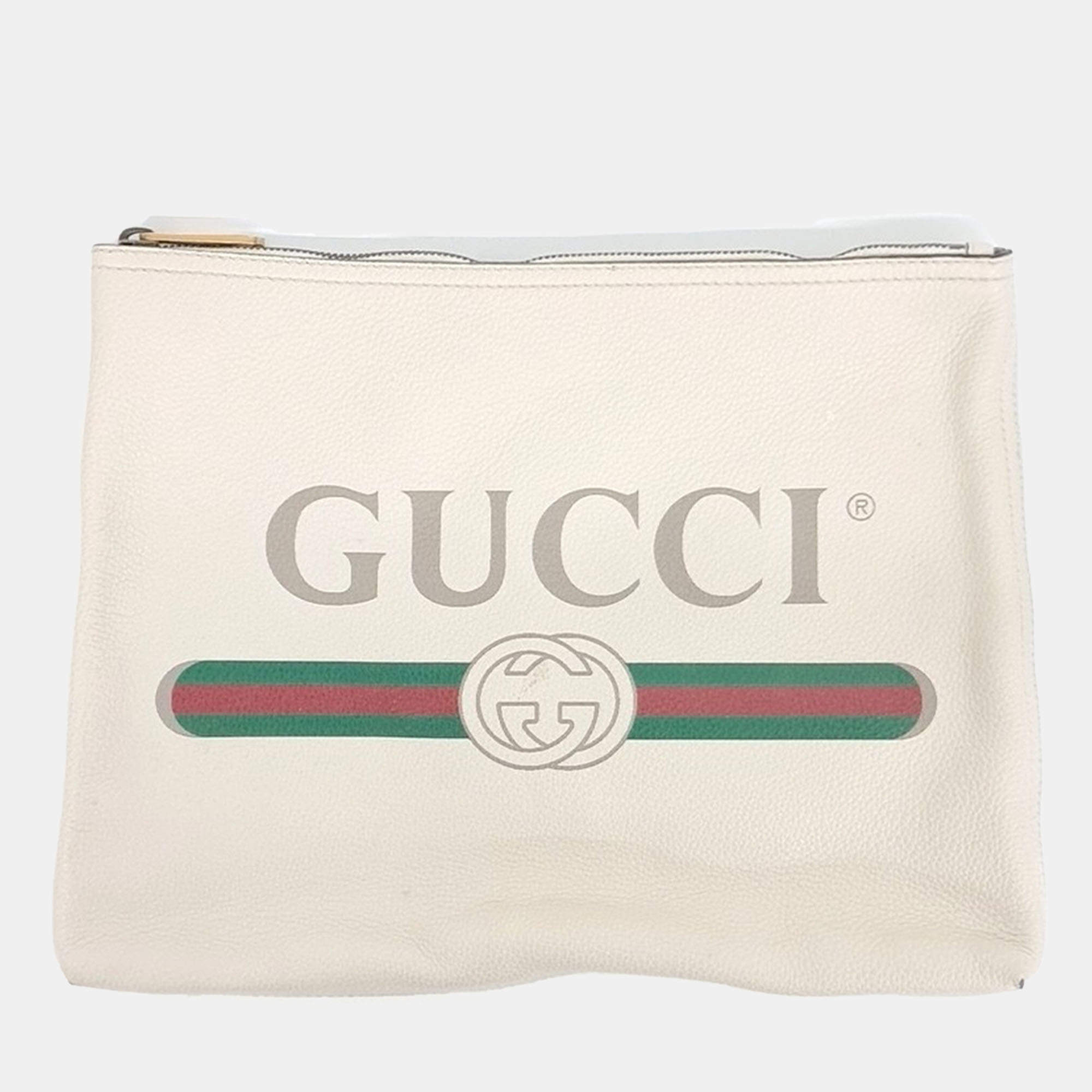 مملوكة مسبقًا Gucci White Leather Logo Leather Medium Portfolio