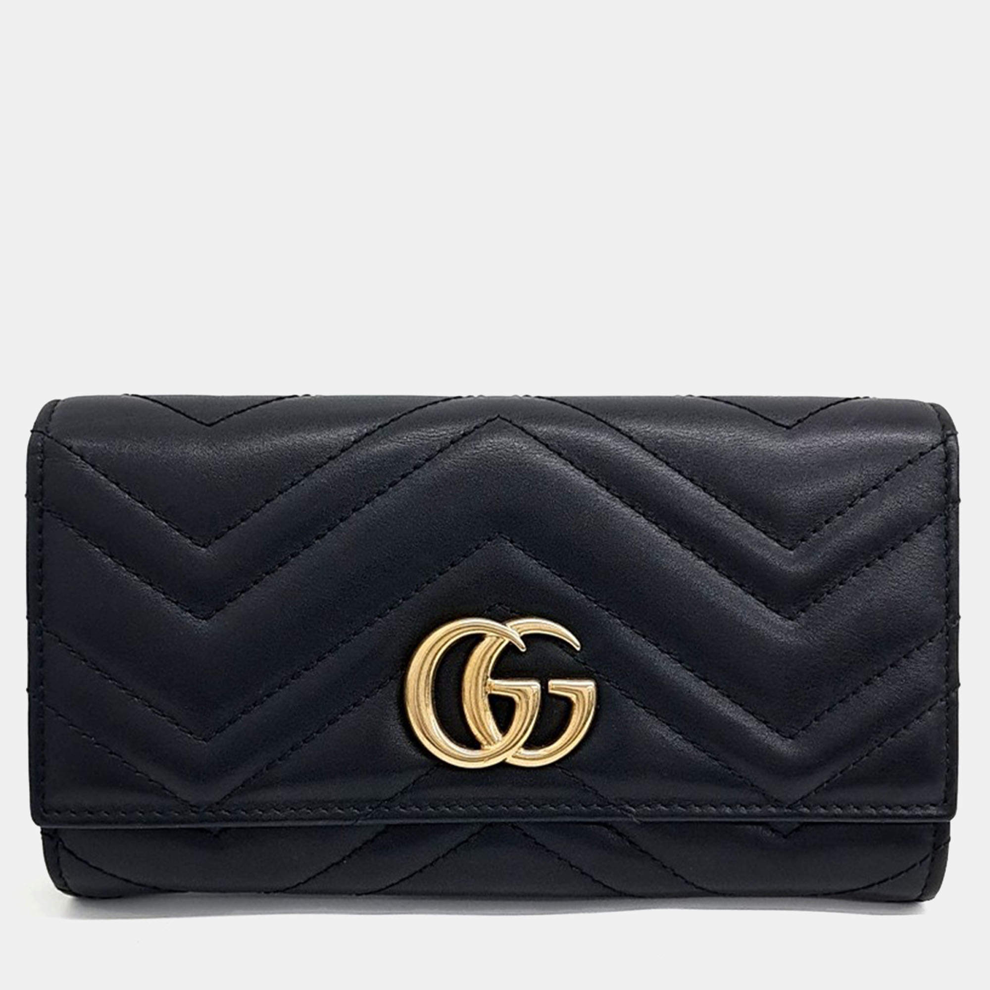 مملوكة مسبقًا Gucci Black Leather Marmont Long Wallet