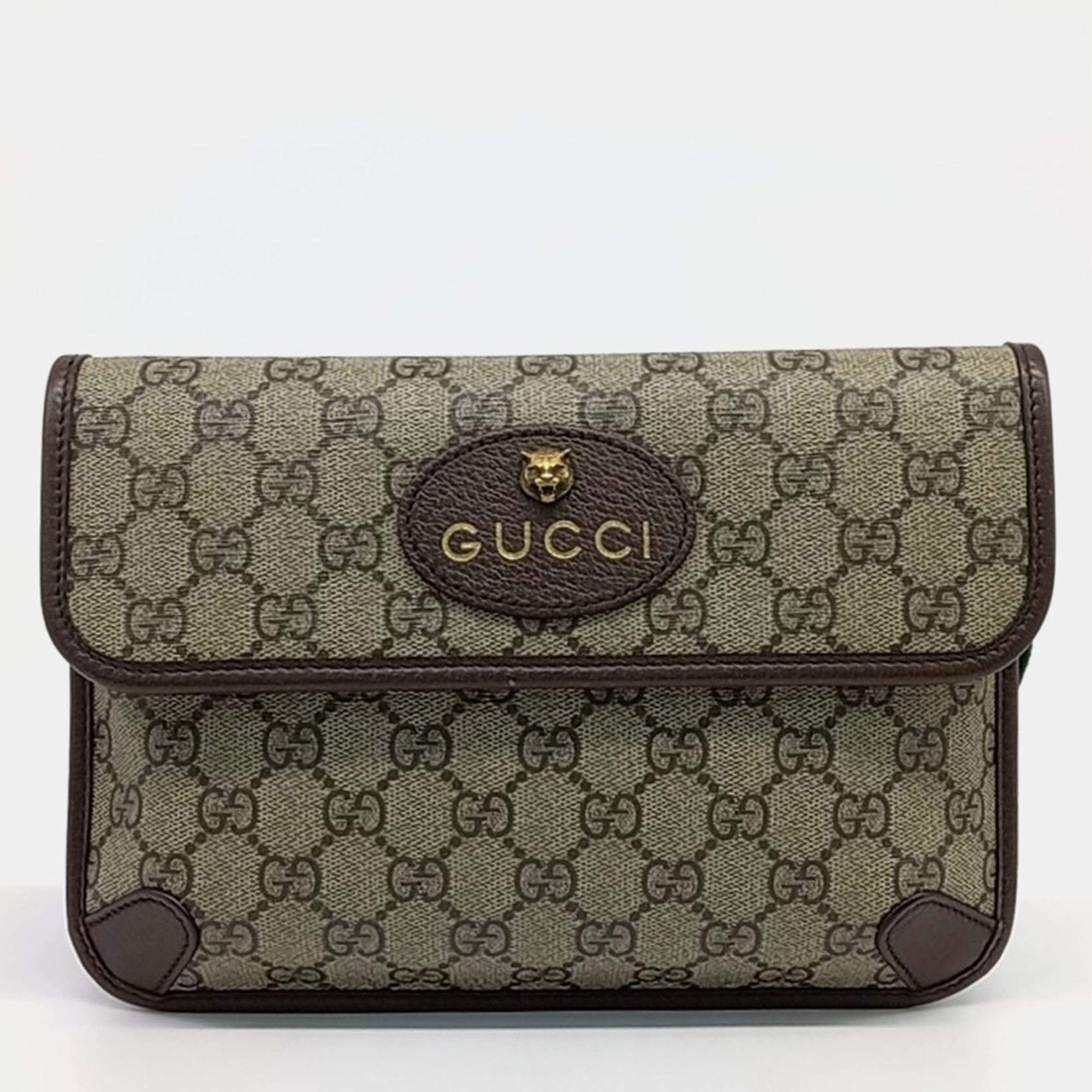 Pre Owned Gucci Beige Brown PVC GG Supreme Belt Bag