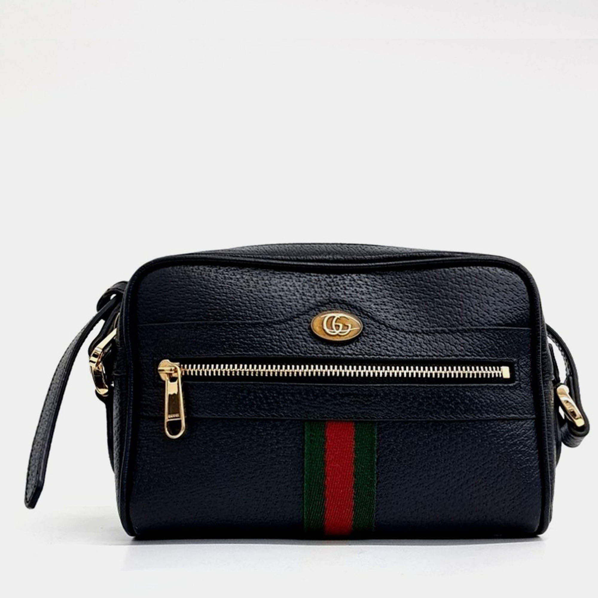 مملوكة مسبقًا Gucci Black Leather Ophidia Supreme Mini Crossbody Bag