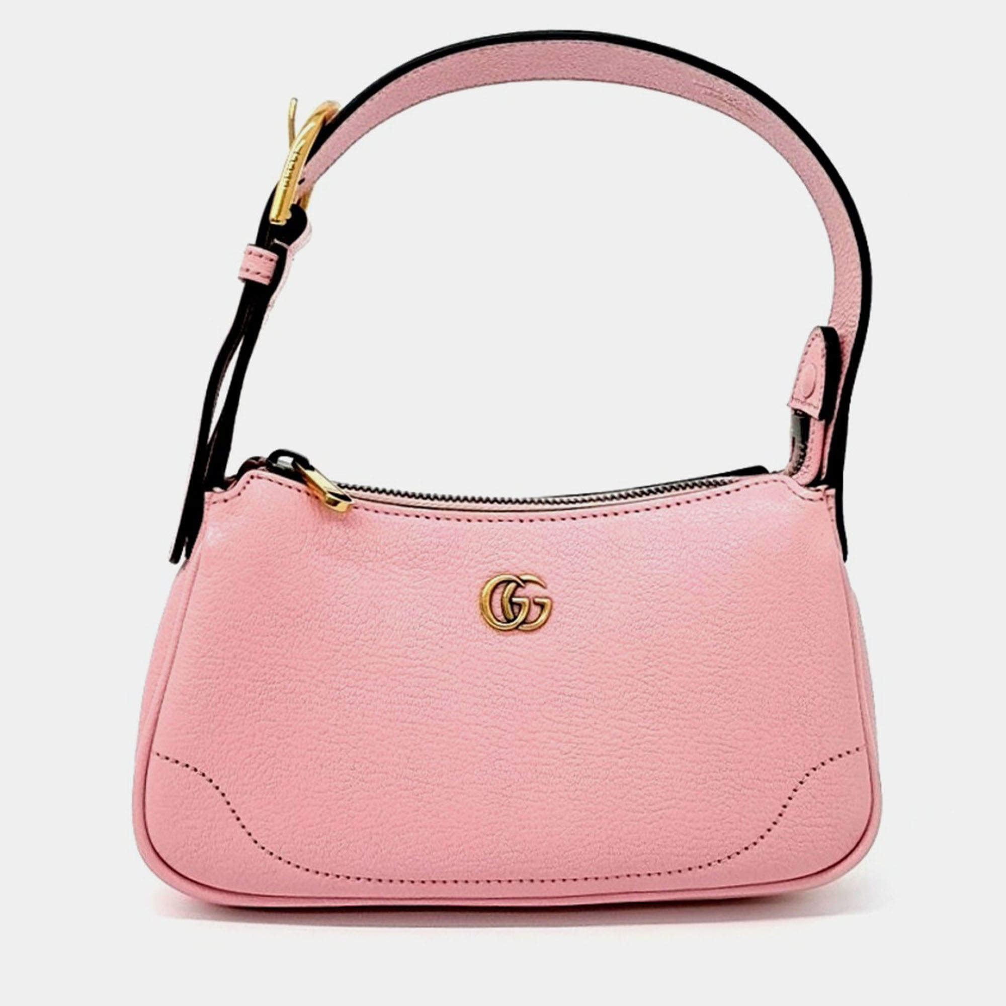 Pre Owned Gucci Pink Leather Aphrodite Mini Shoulder Bag
