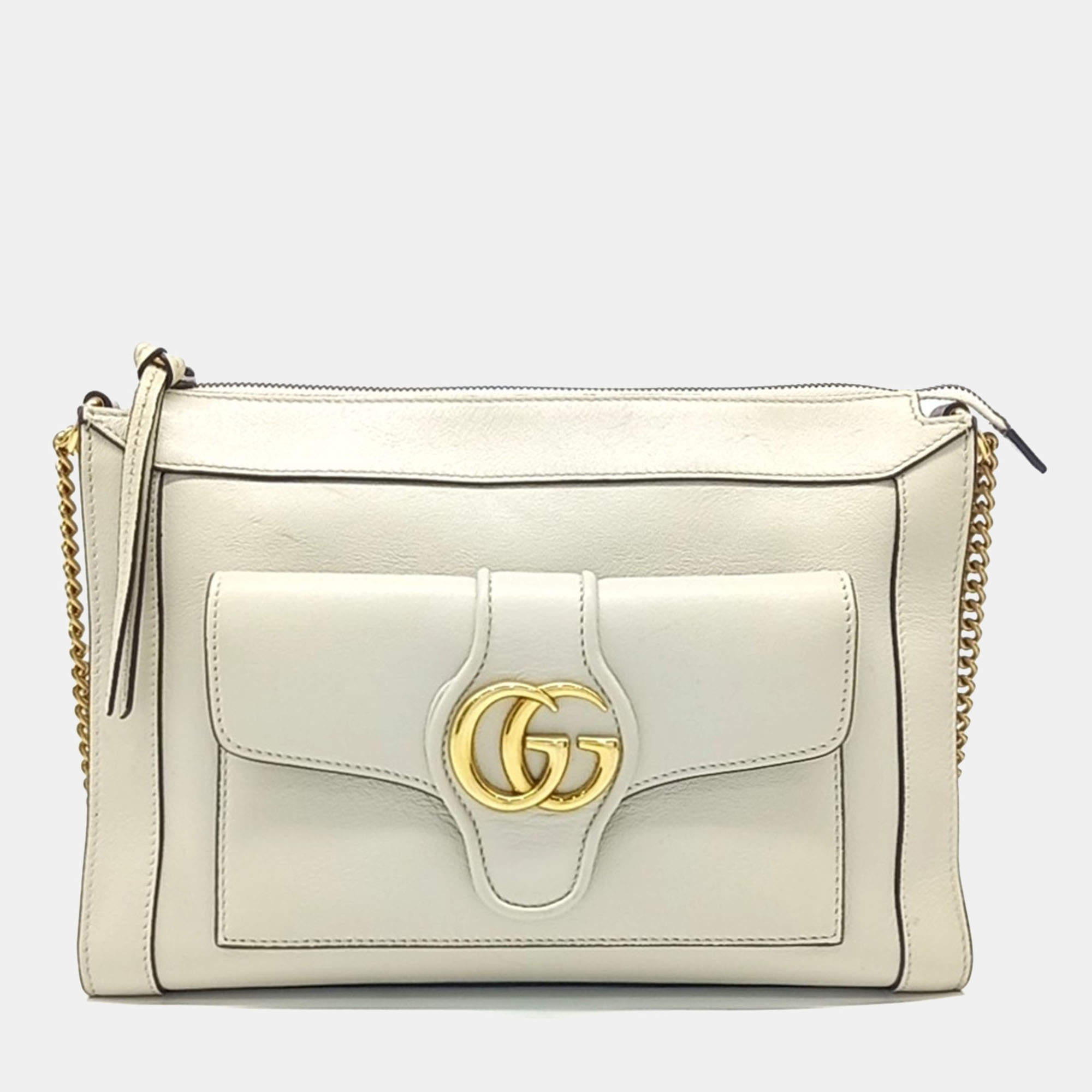 مملوكة مسبقًا Gucci White Leather GG Dahlia Chain Shoulder Bag