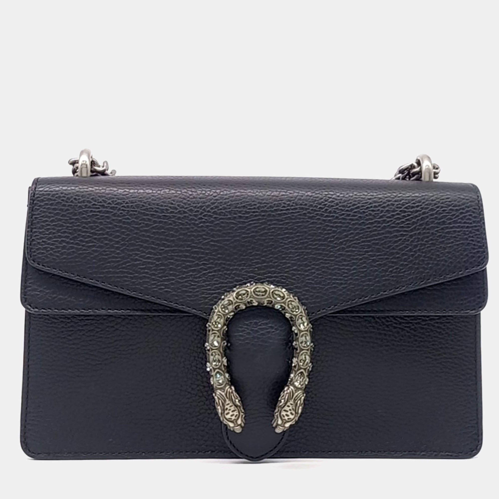 مملوكة مسبقًا حقيبة كتف سلسلة ديونيسوس جلد أسود غوتشي