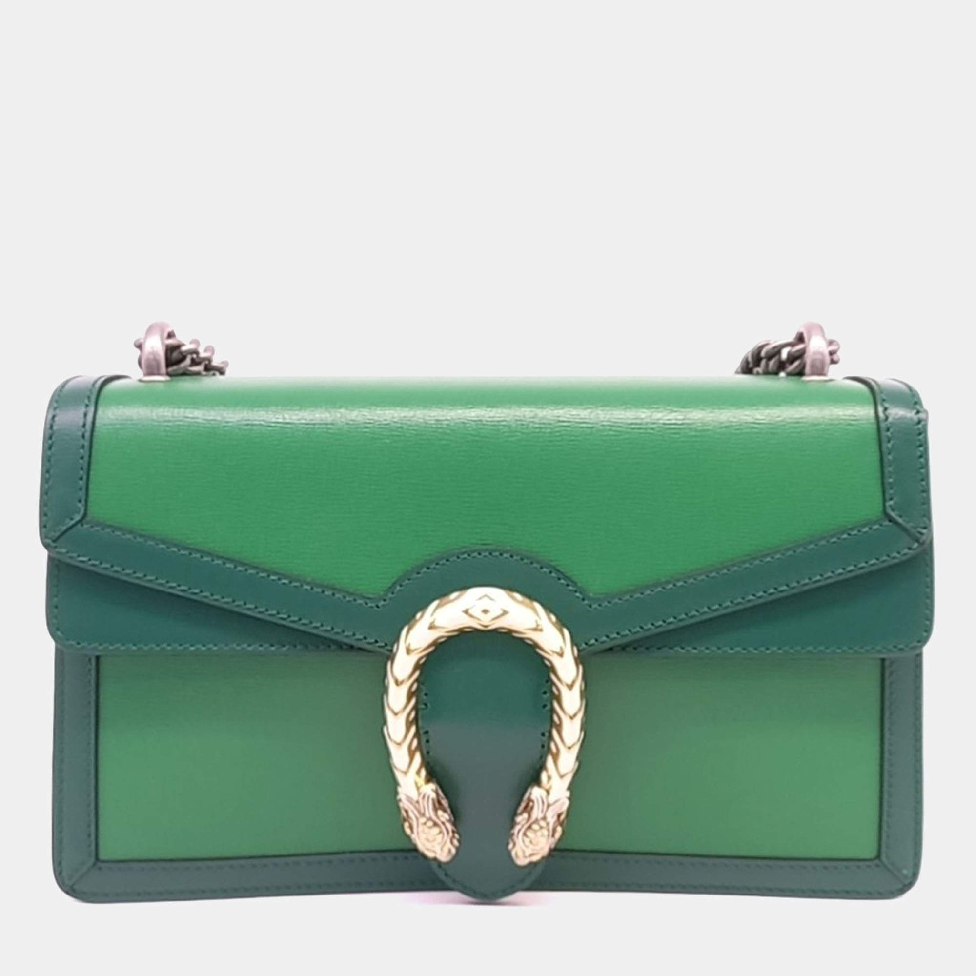 Pre Owned Gucci Green Leather Dionysus Chain Shoulder Bag