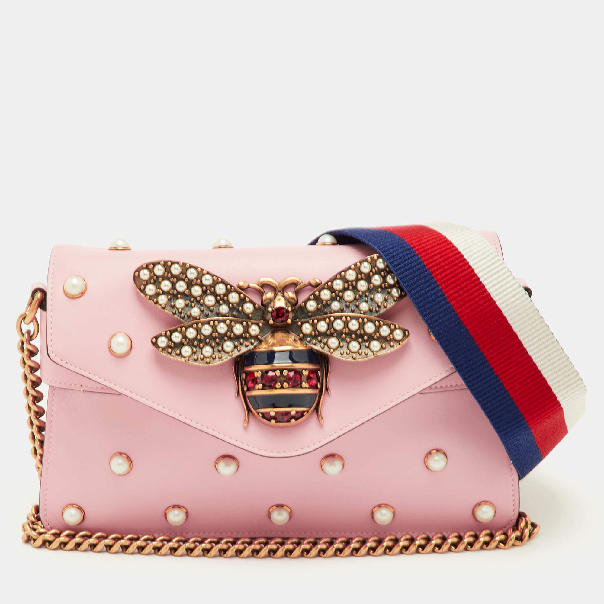 مملوكة مسبقًا حقيبة كروس بودي جلد زهري ميني برودواي كوين مارغريت مرصعة باللؤلؤ من غوتشي بيبي