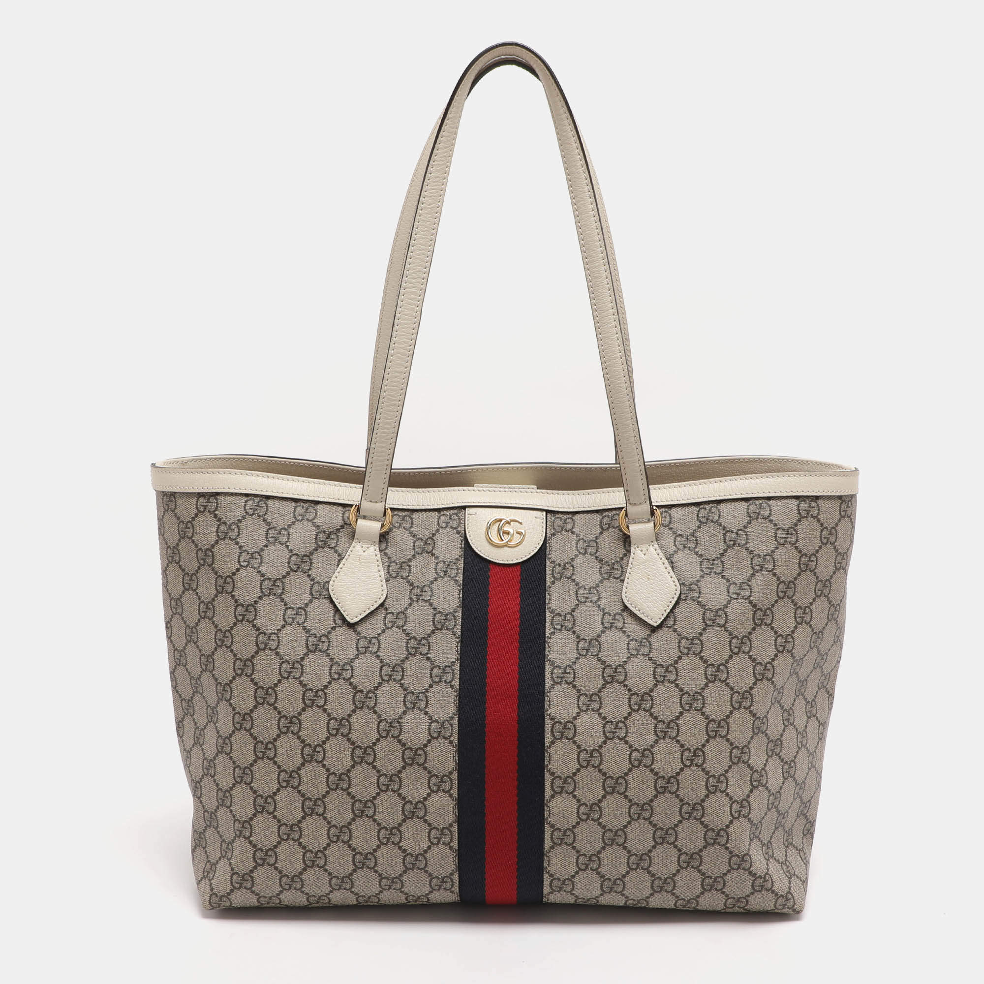 مملوكة مسبقًا Gucci Ophidia Medium Blue/Beige GG Supreme Canvas and Leather Tote