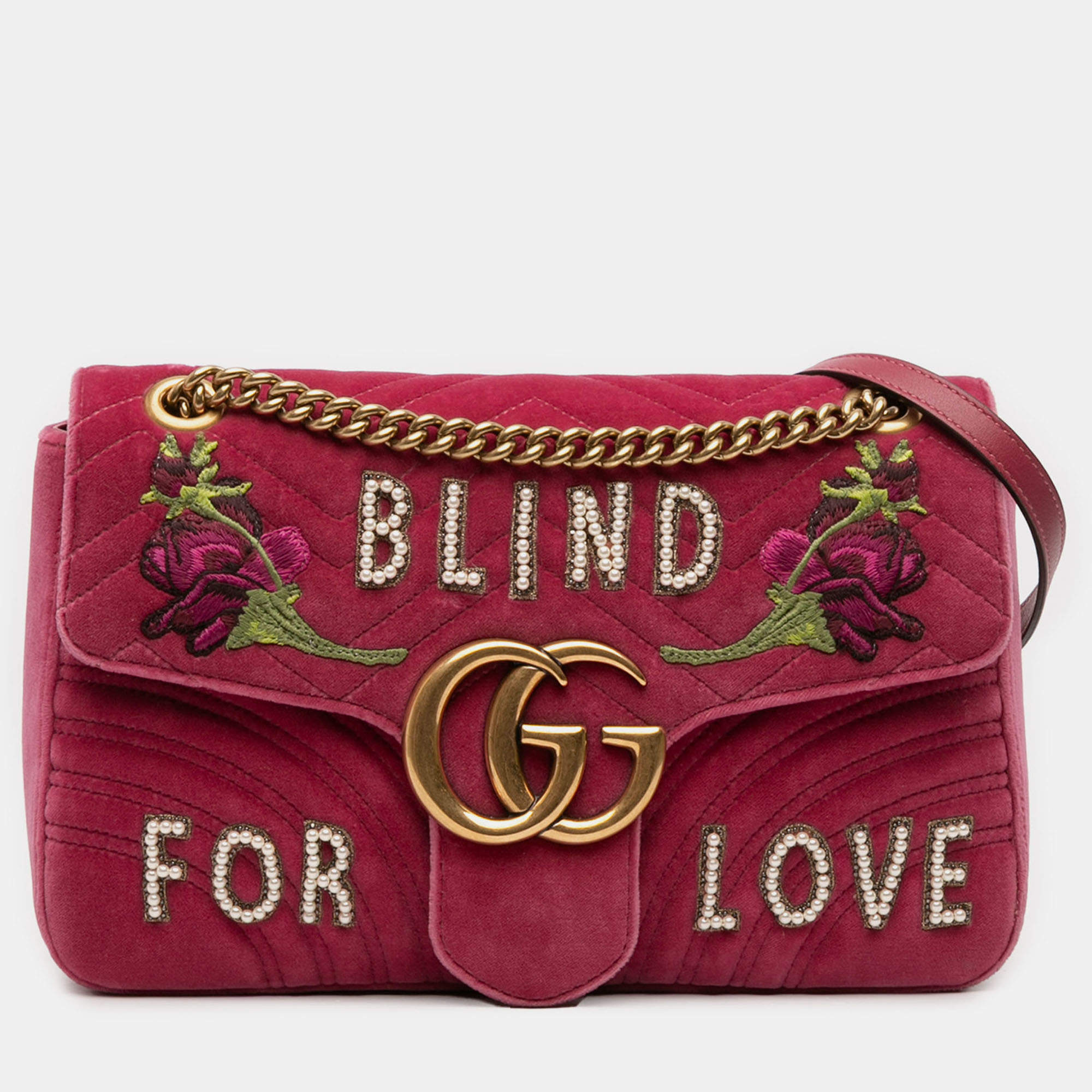 مملوكة مسبقًا حقيبة كتف غوتشي مخمل مطرز أعمى عن الحب كبير GG وردي مارمونت ماتيلاسيه