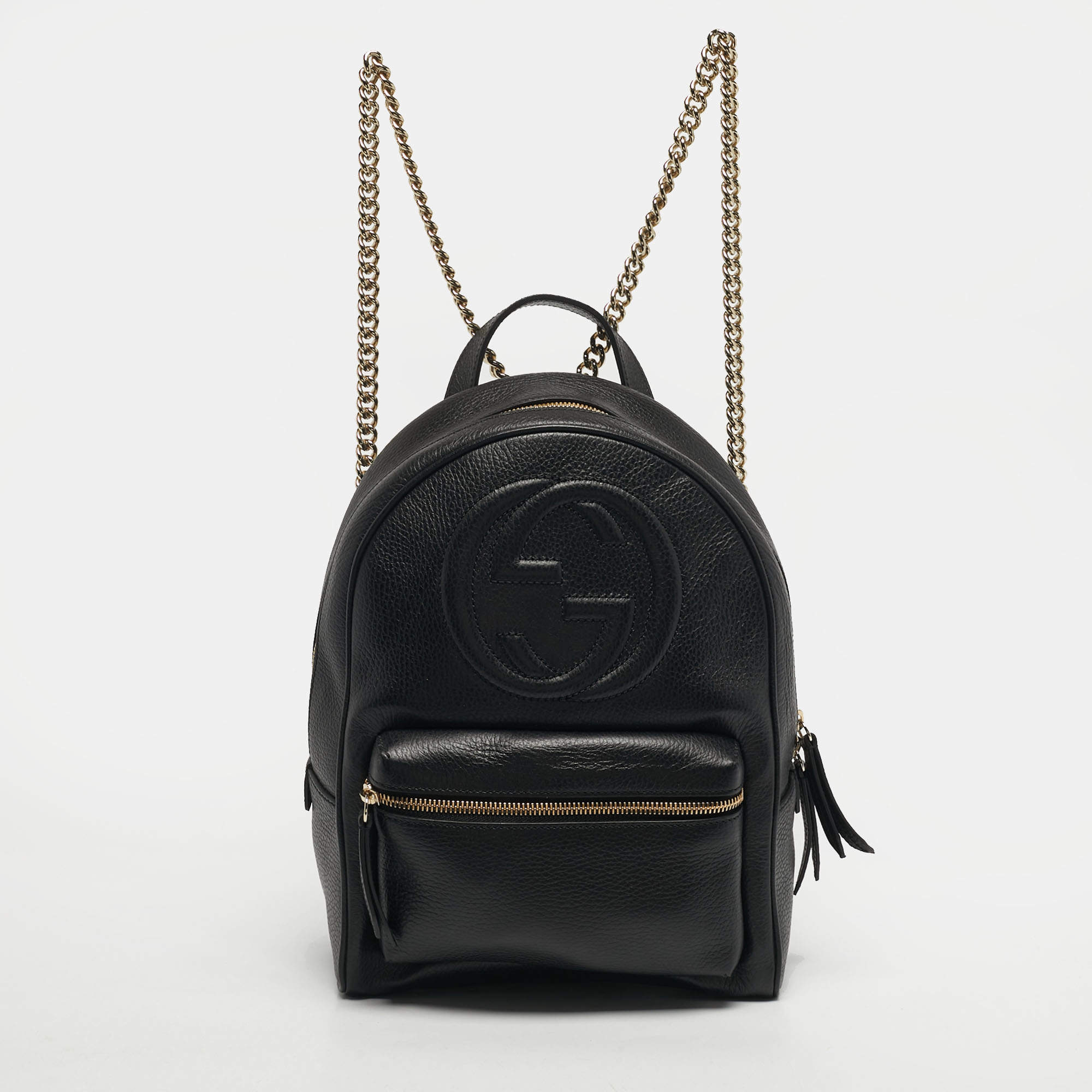 Pre Owned Gucci Soho Chain Black Leather Backpack