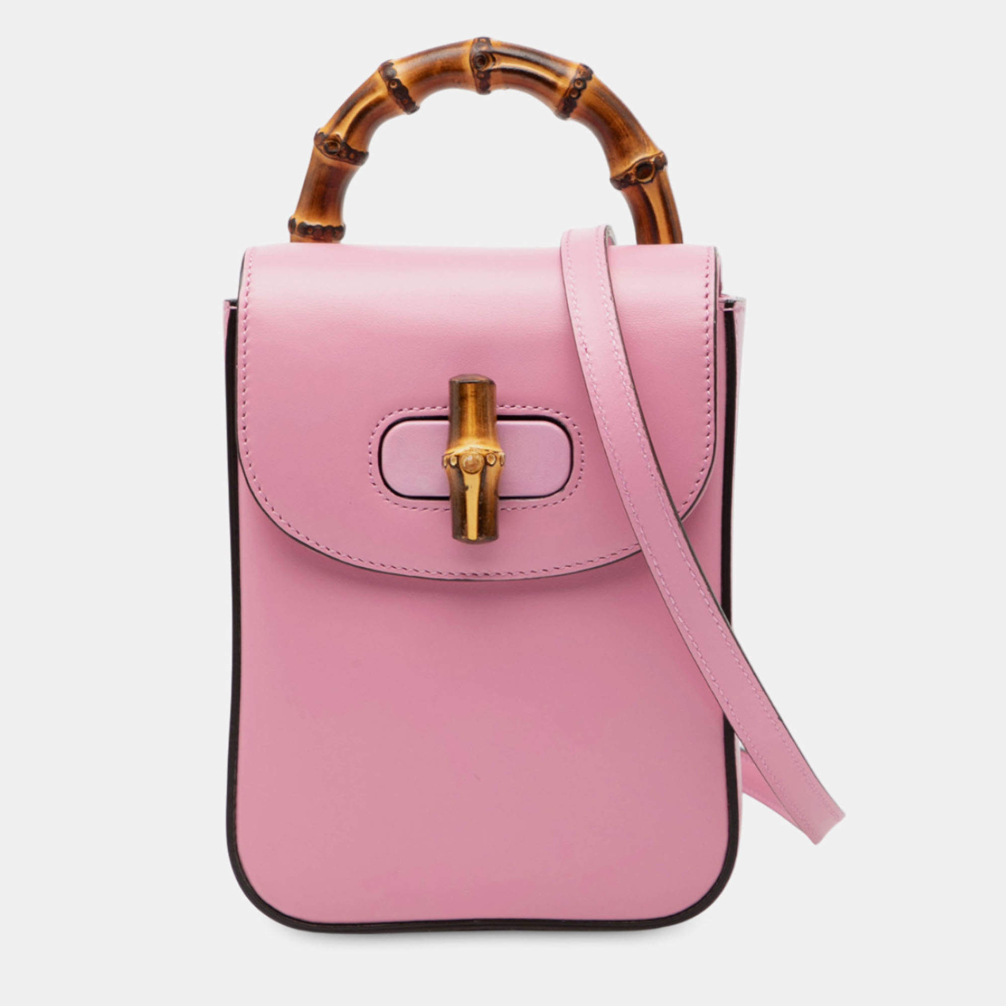 مملوكة مسبقًا Gucci Pink Mini Calfskin Bamboo Top Handle Bag