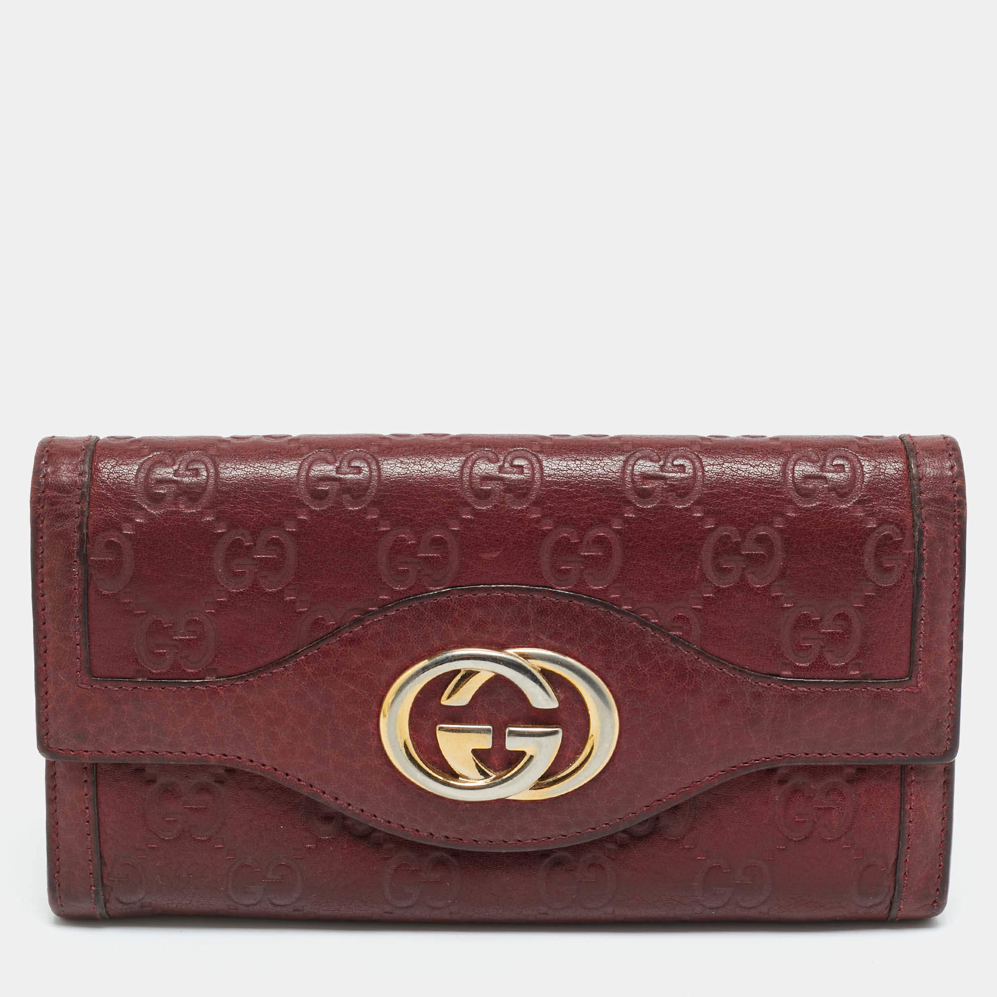 مملوكة مسبقًا Gucci Sukey Burgundy Guccissima Leather Continental Wallet