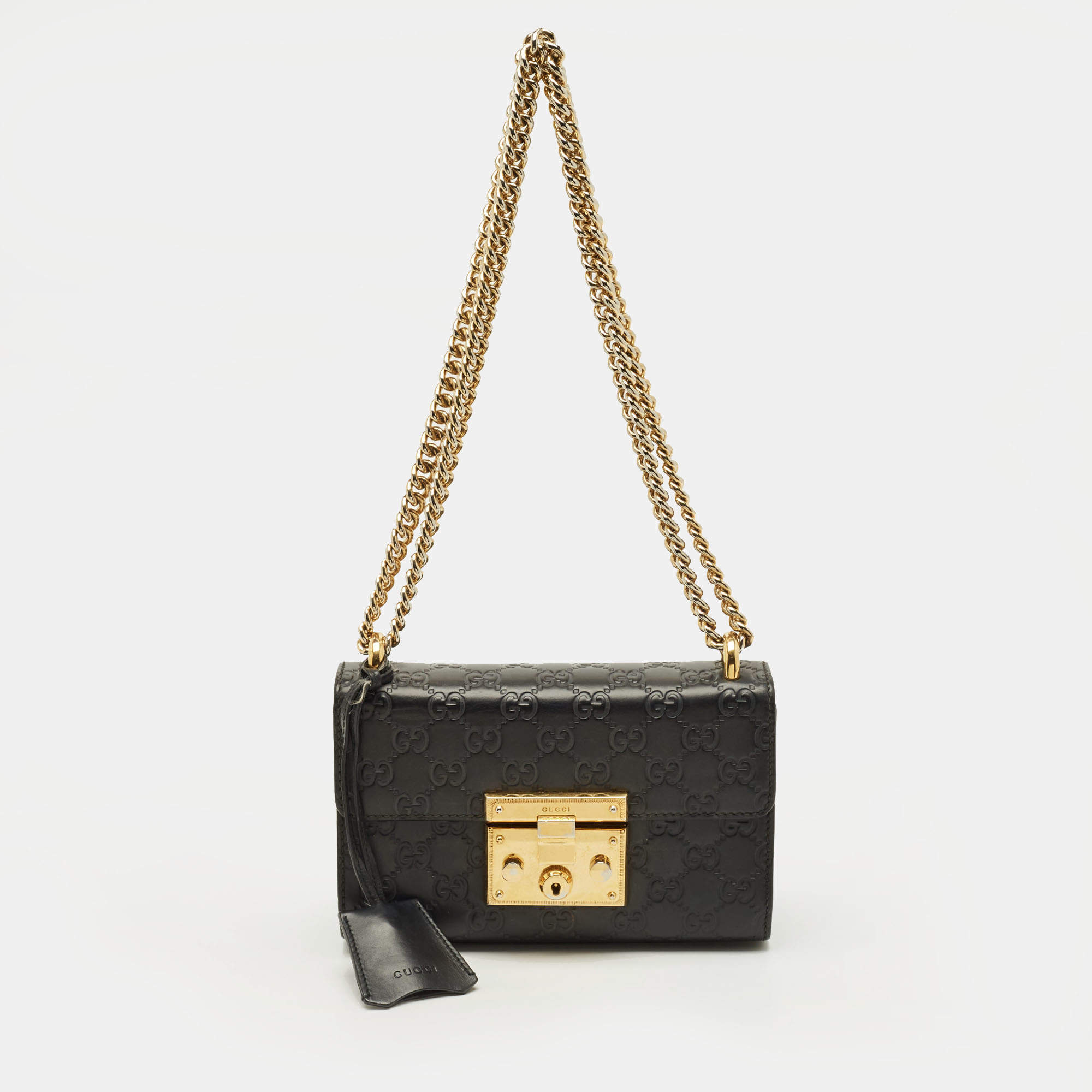 Pre Owned Gucci Padlock Small Black Guccissima Leather Shoulder Bag