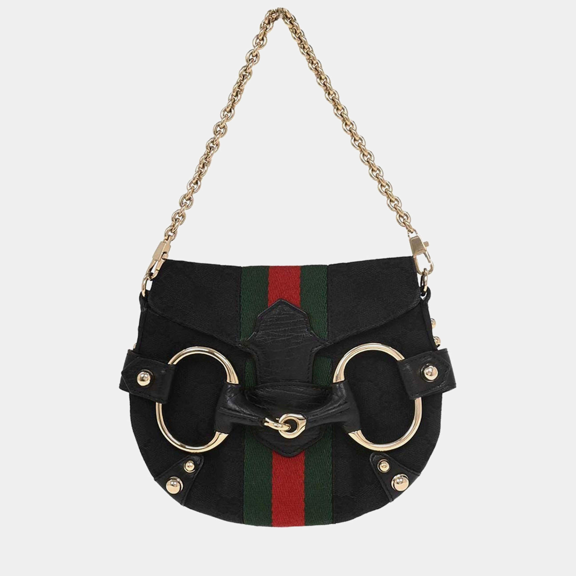 مملوكة مسبقًا Gucci Black Canvas Gg Horsebit Handbag