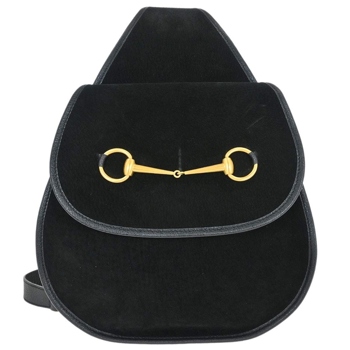 مملوكة مسبقًا Gucci Black Suede Horsebit Sling Shoulder Bag