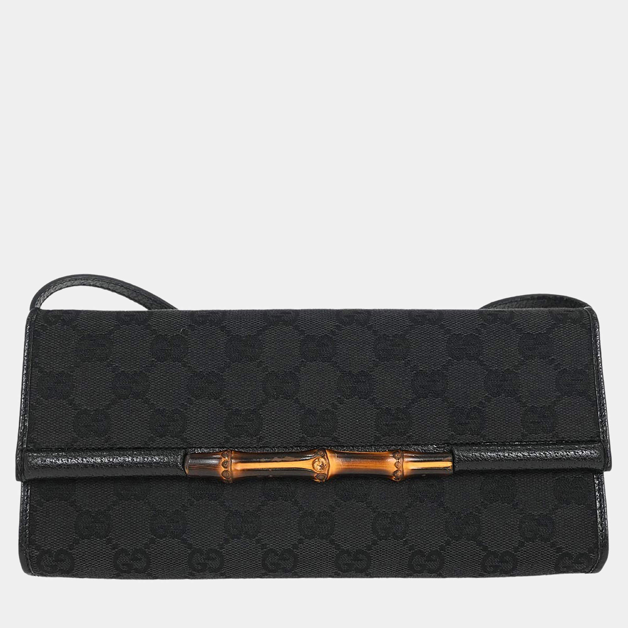 مملوكة مسبقًا Gucci Black GG Bamboo Shoulder Bag