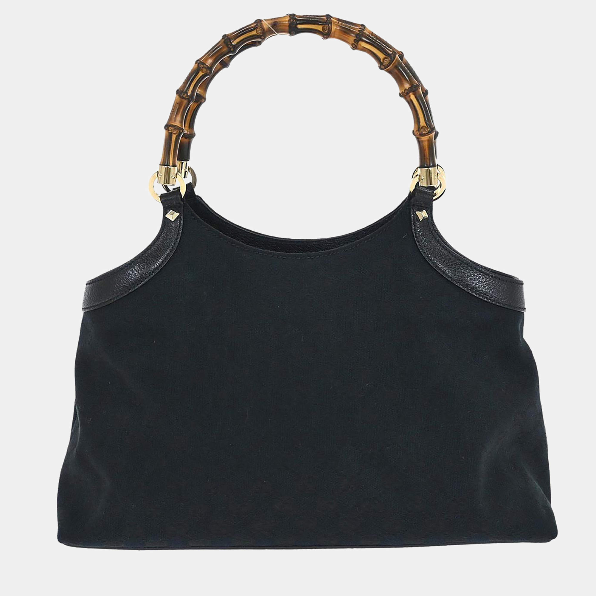 Pre Owned حقيبة يد جوتشي توت بمقبض من البامبو سوداء GG