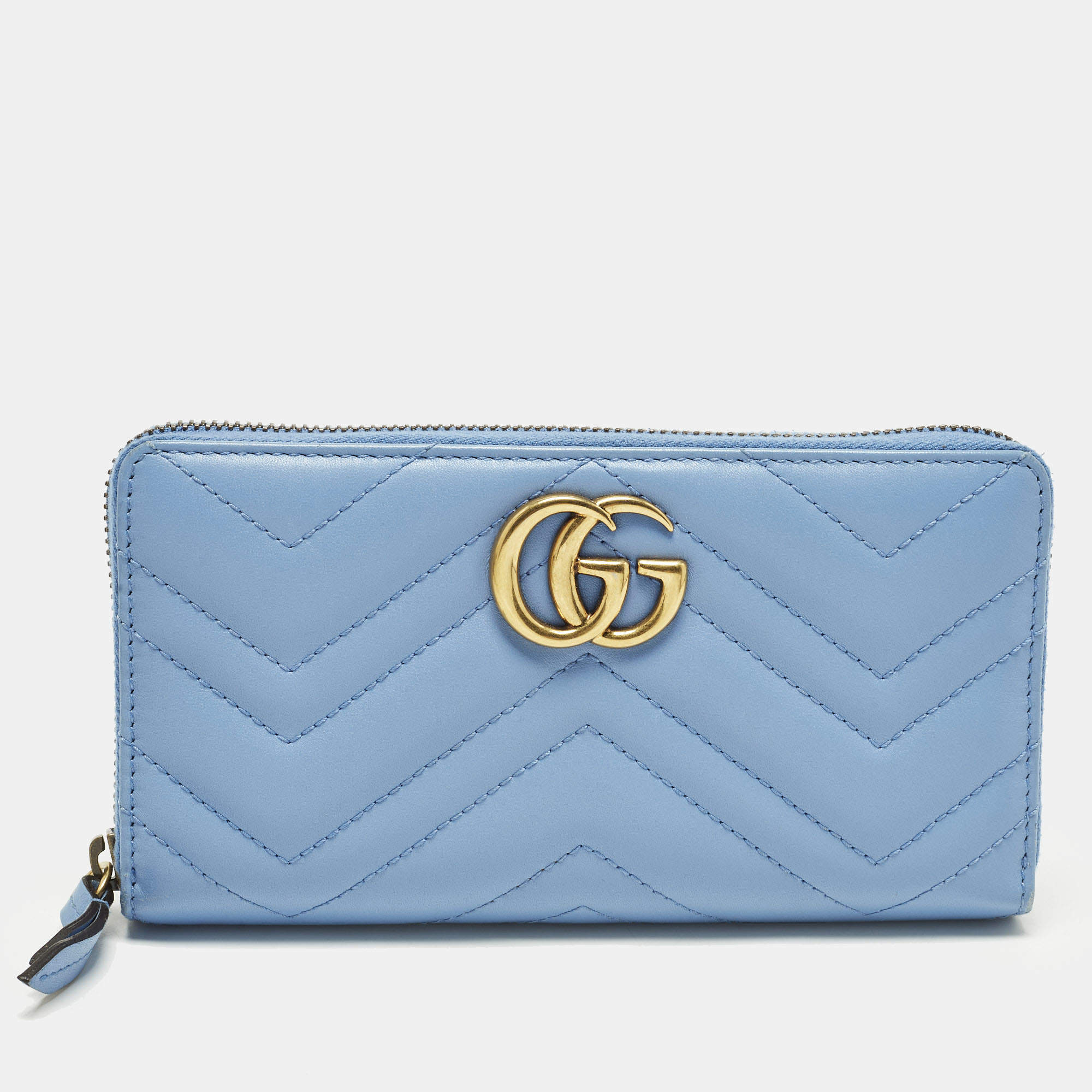 Pre Owned محفظة غوتشي بسحاب ملتف مامونت GG جلد ماتلاس سوداء