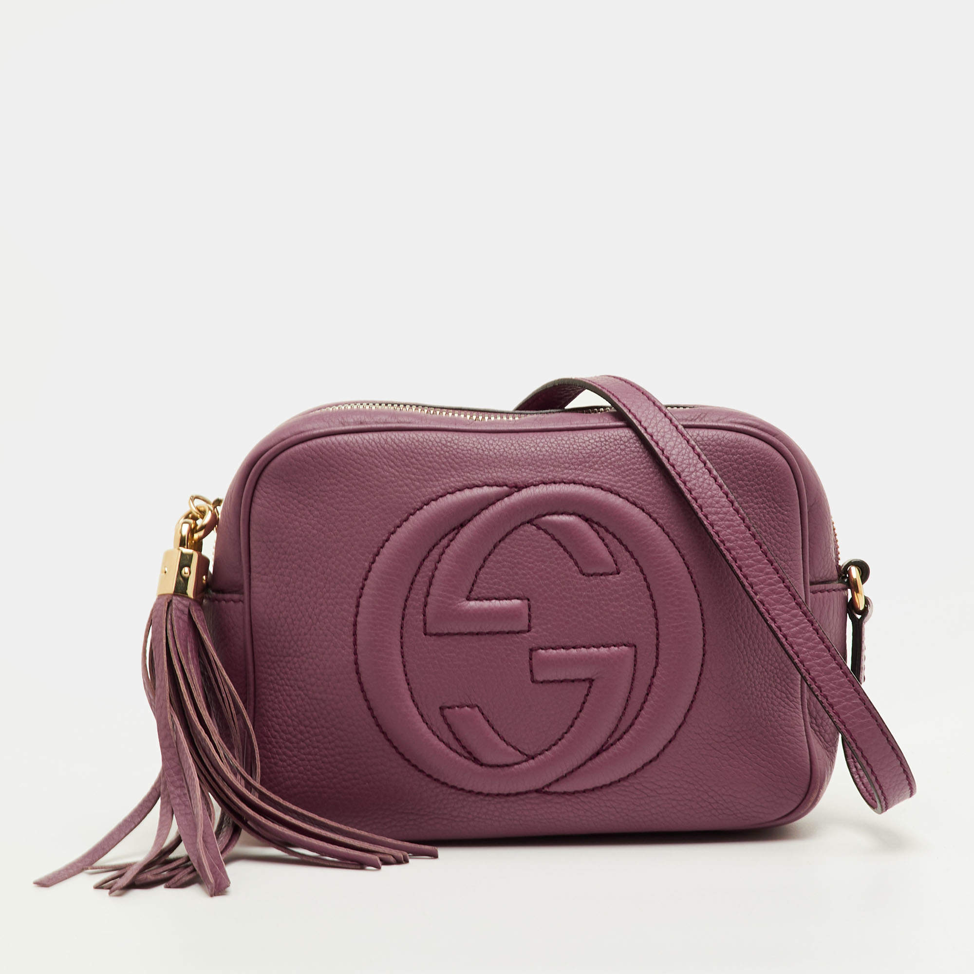 Pre Owned Gucci Soho Disco Small Purple Leather Camera Crossbody Bag
