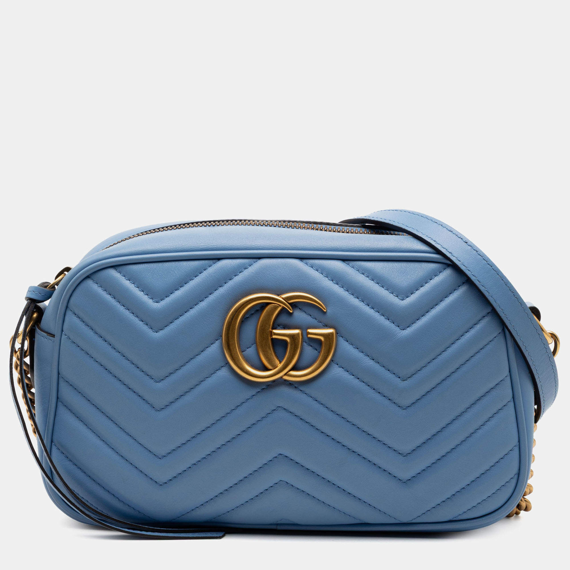 Pre Owned Gucci Blue Small GG Marmont Matelasse Leather Crossbody