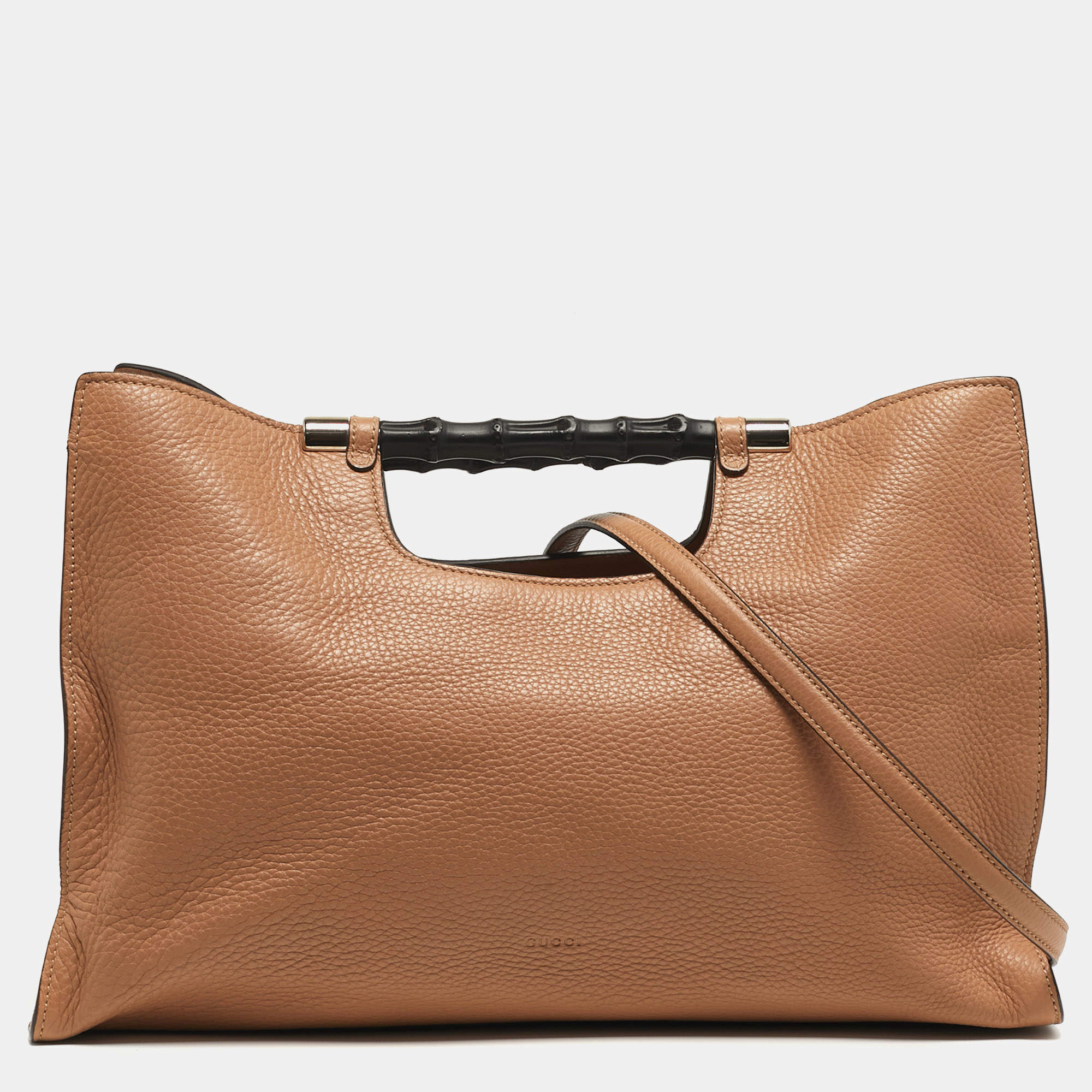 Pre Owned حقيبة يد غوتشي بامبو ديلي جلد بيج