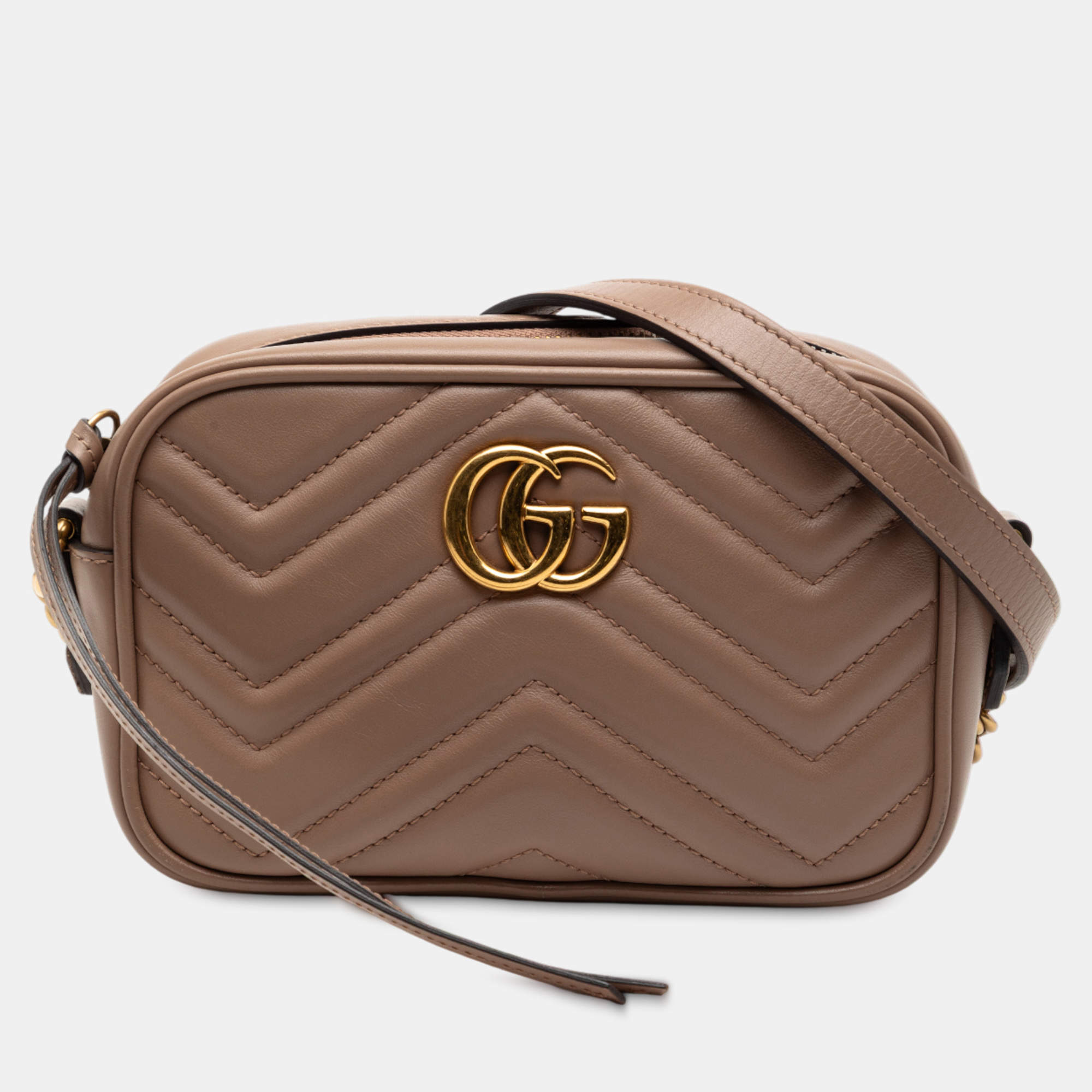 مملوكة مسبقًا Gucci Brown Mini GG Marmont Matelasse Leather Crossbody