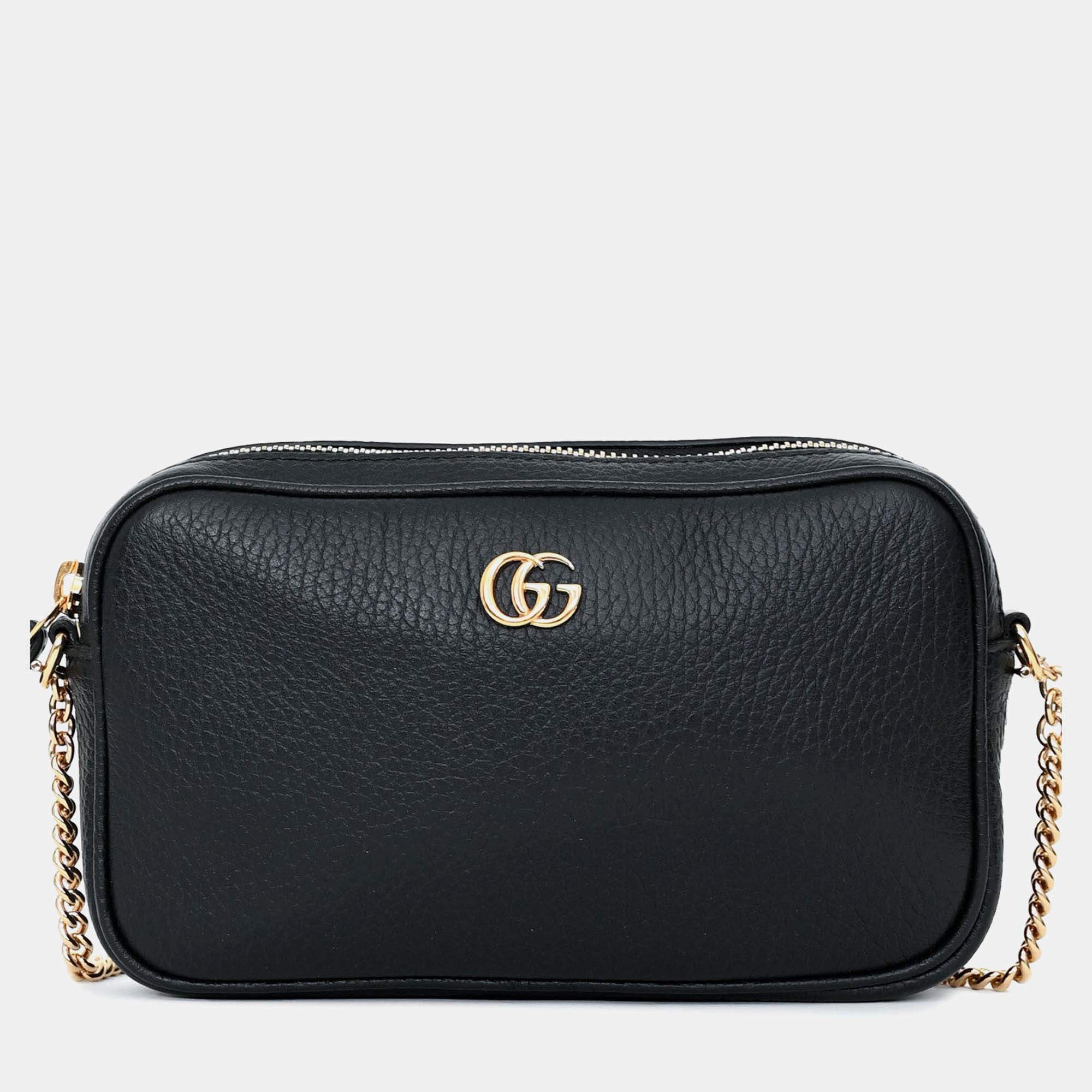 Pre Owned Gucci Black GG Marmont Mini Camera Bag