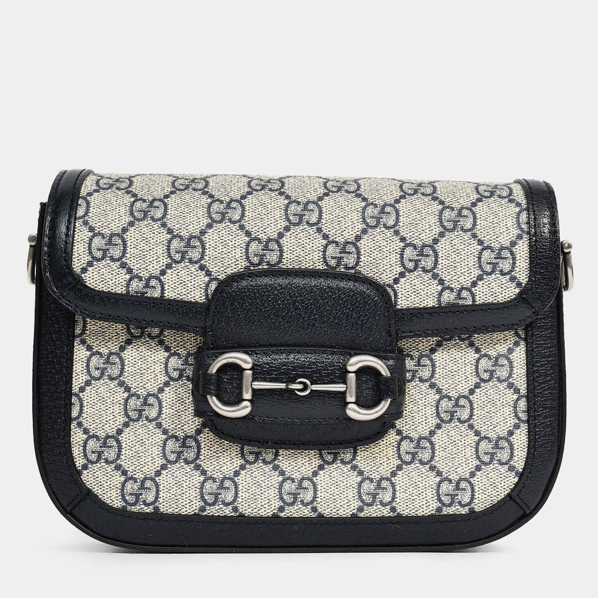 مملوكة مسبقًا Gucci Navy GG Monogram 'Horsebit 1955' Small Shoulder Bag