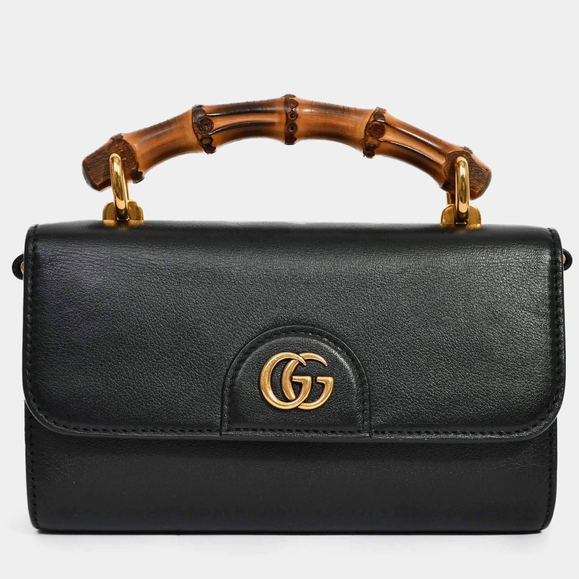 مملوكة مسبقًا Gucci Black Leather Diana Mini Top Handle with Chain