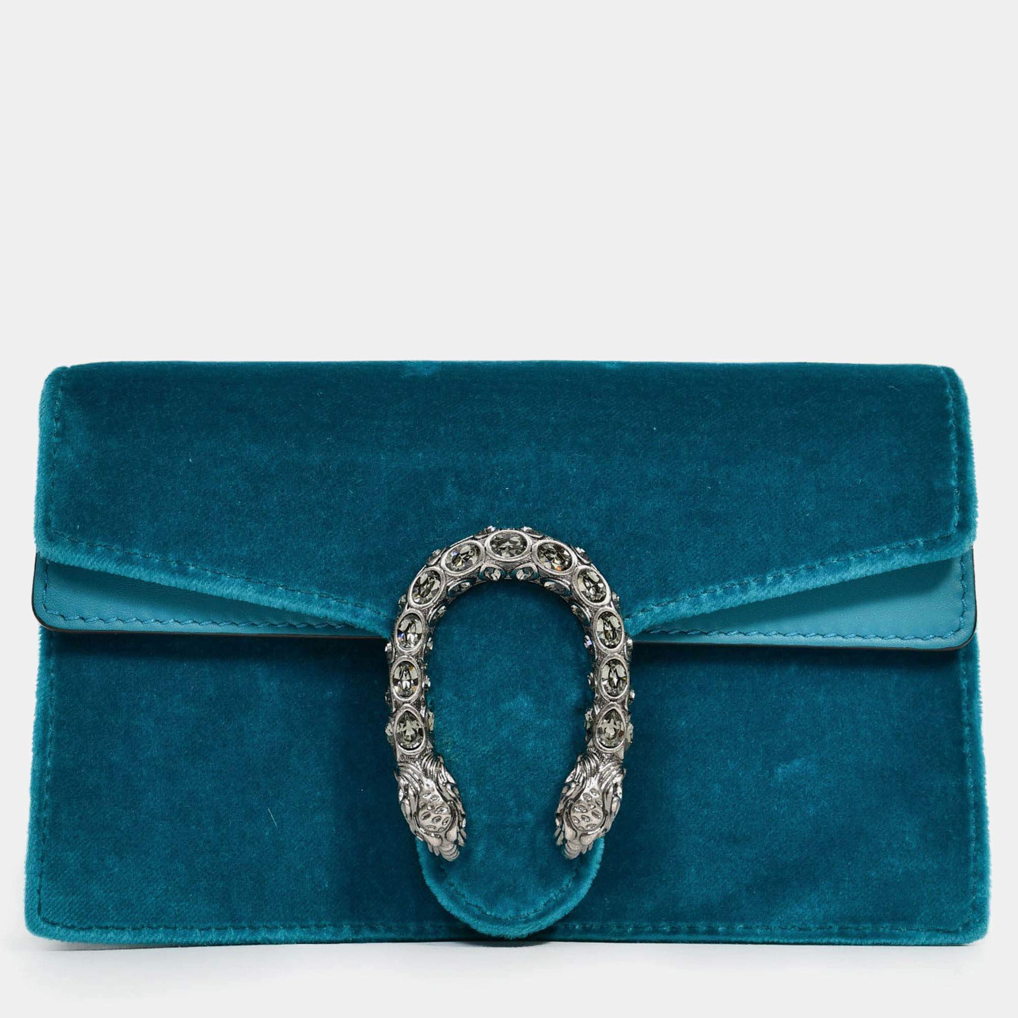 مملوكة مسبقًا Gucci Teal Velvet Super Mini Dionysus Crossbody