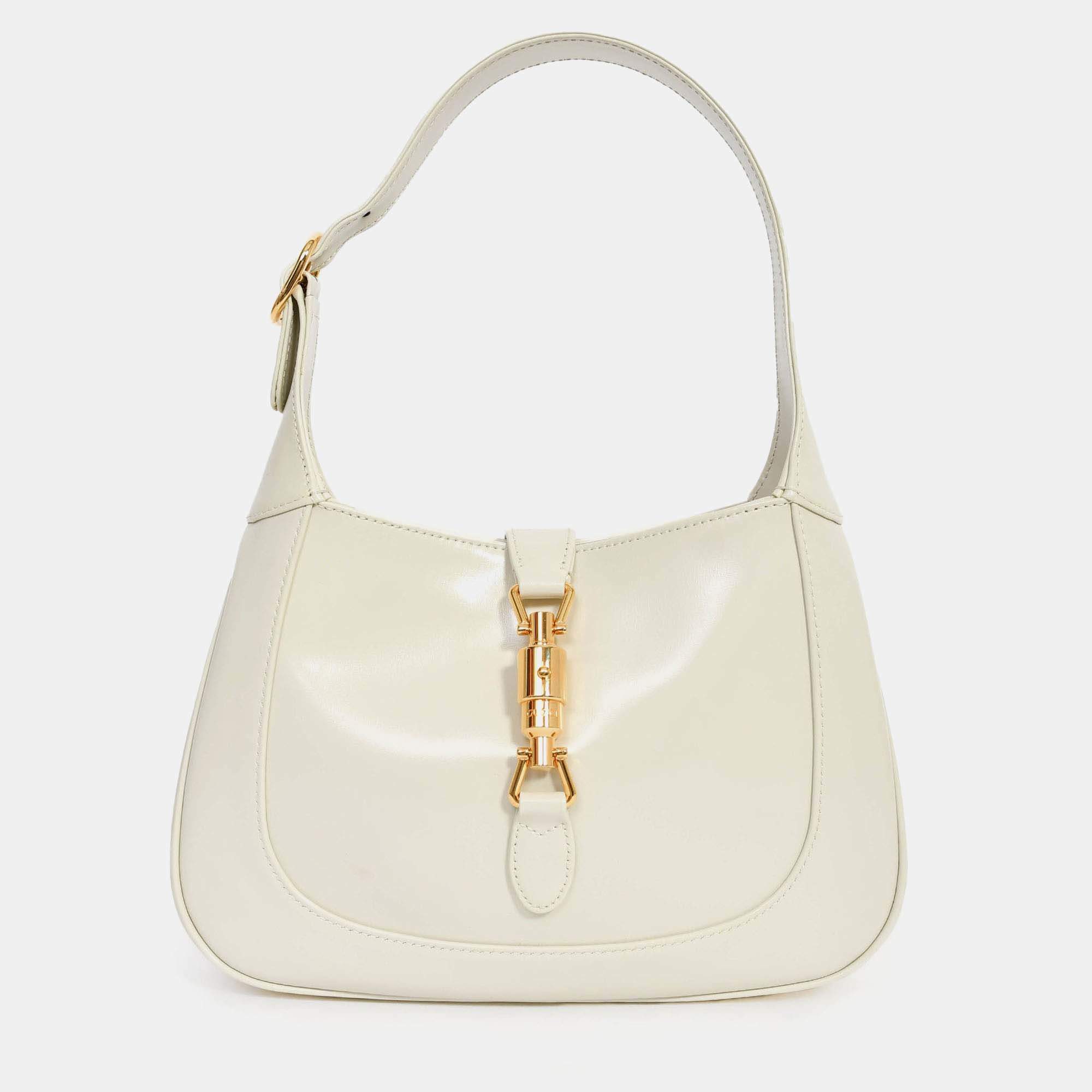Pre Owned Gucci Cream Smooth Leather Jackie 1961 Small Shoulder Bag with Strap