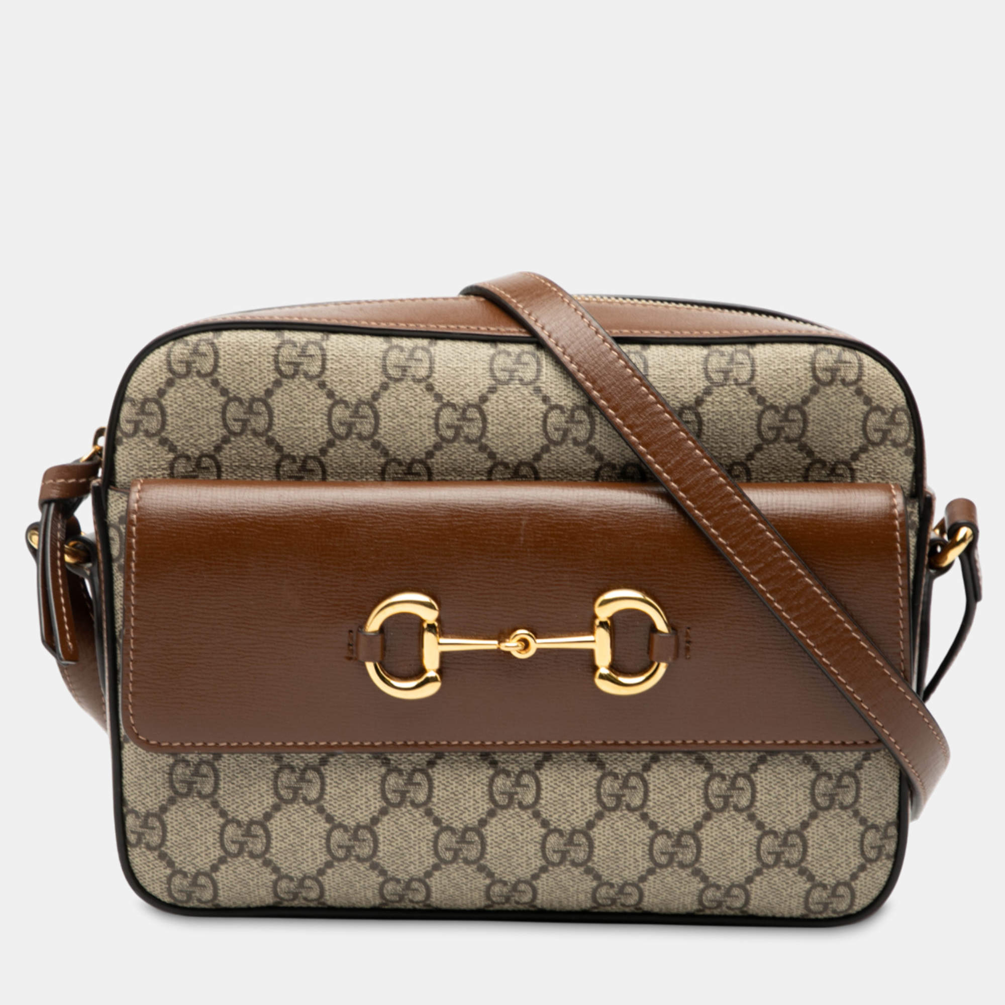 Pre Owned Gucci Brown Small GG Supreme Horsebit 1955 Crossbody