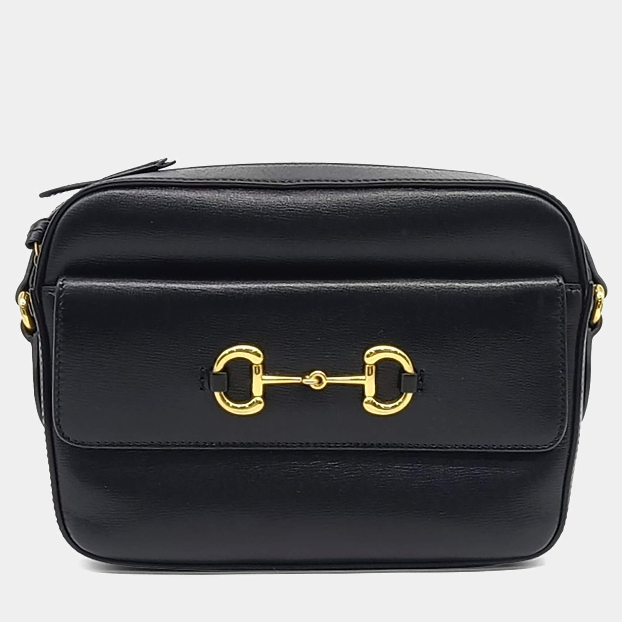 Pre Owned Gucci Black Leather 1955 Horsebit Small Crossbody Bag