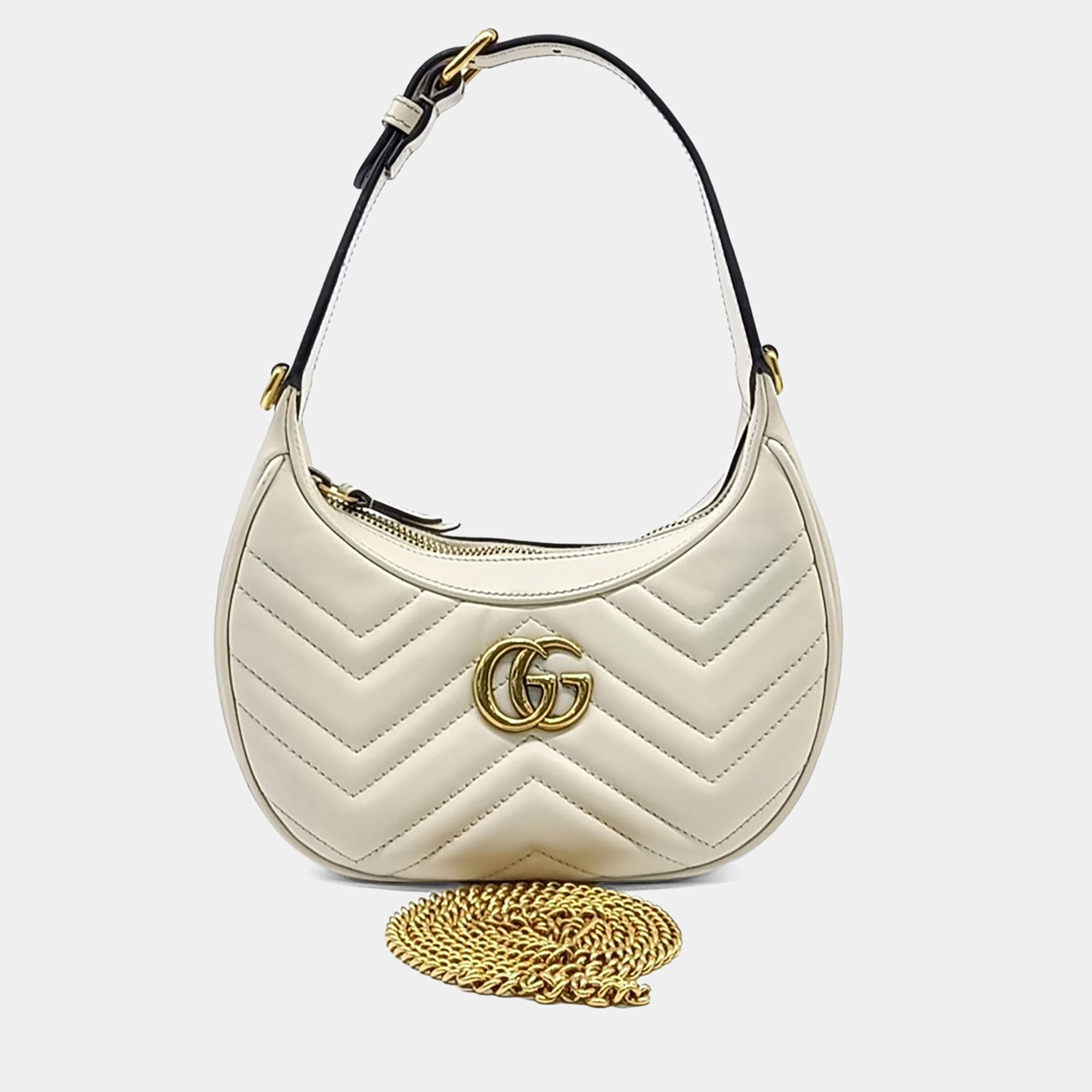 مملوكة مسبقًا Gucci White Leather Marmont Half Moon Shoulder Bag