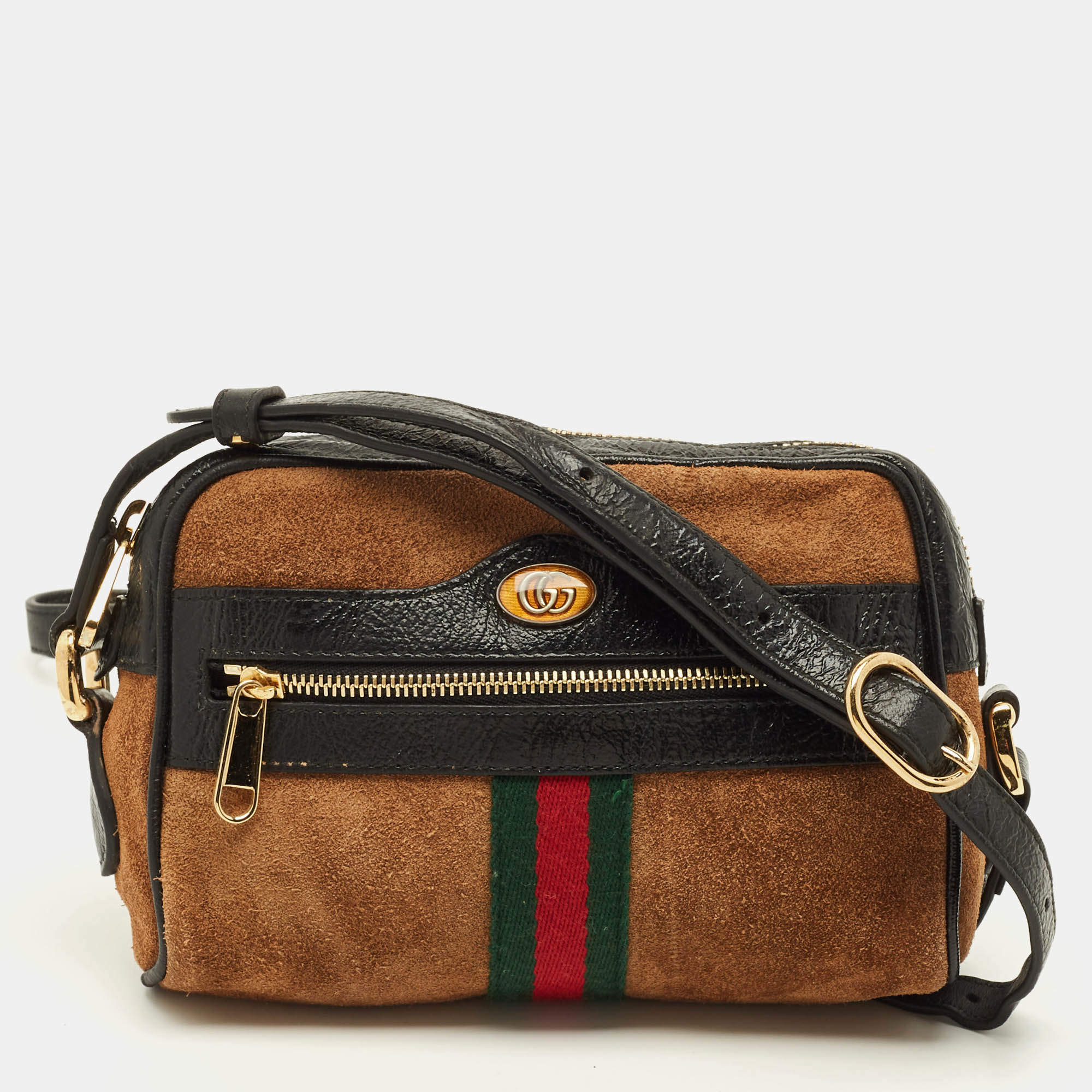 Pre Owned Gucci Ophidia Mini Suede and Leather Camera Crossbody Bag