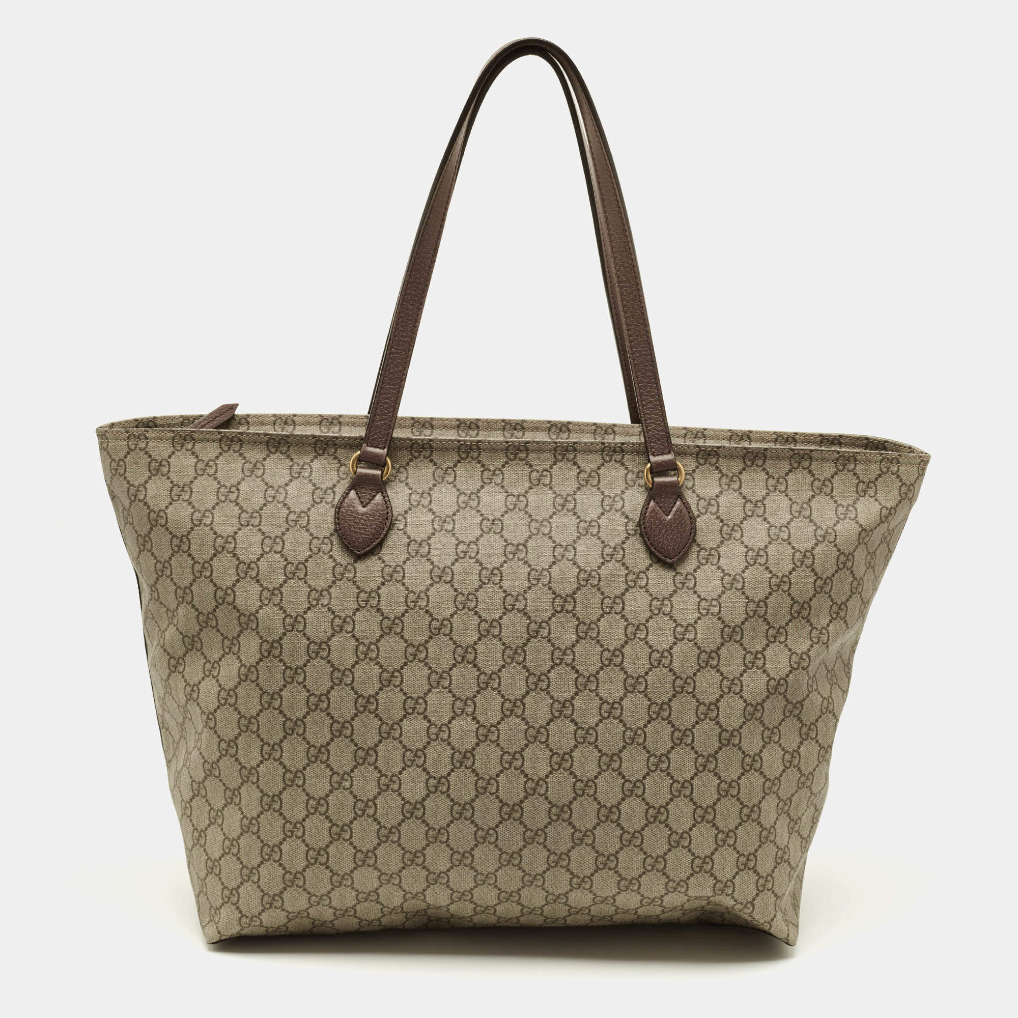 مملوكة مسبقًا Gucci Top Zip Beige GG Supreme Canvas Tote