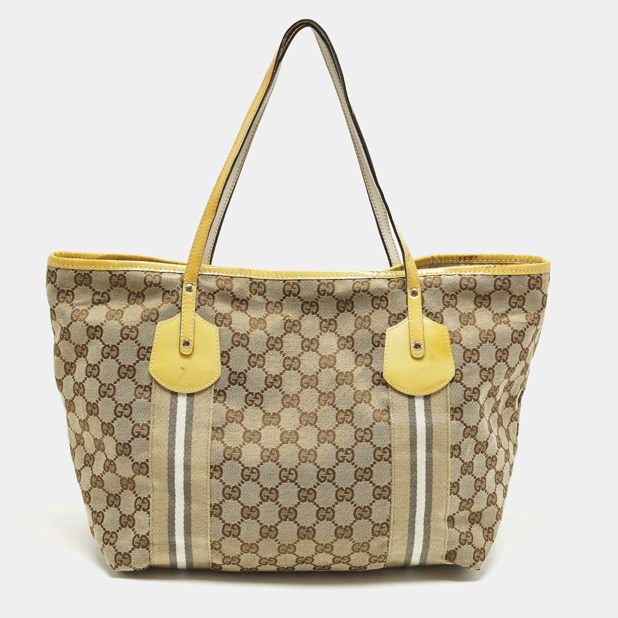 مملوكة مسبقًا Gucci Jolie Yellow/Beige Canvas and Patent Leather Tote