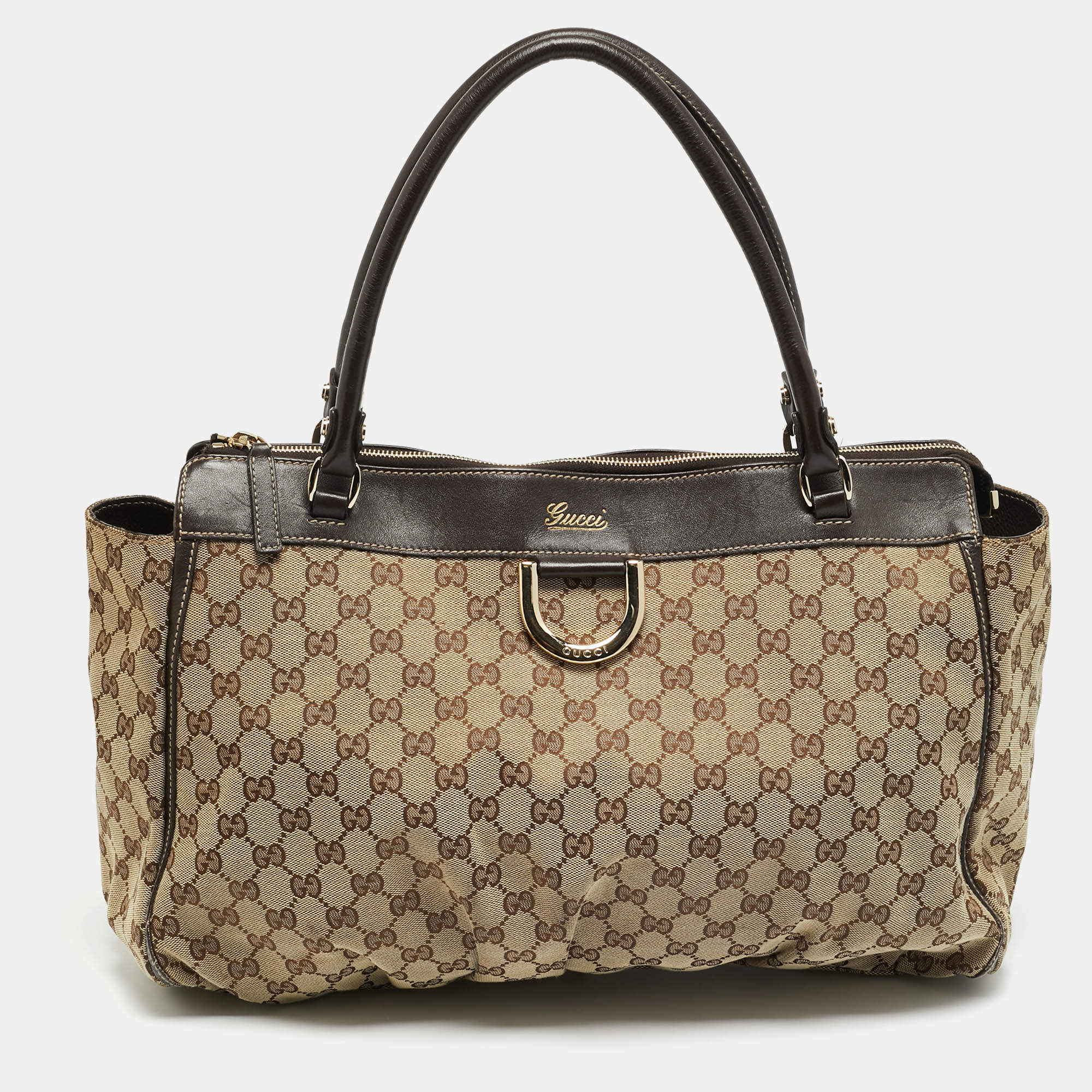 مملوكة مسبقًا Gucci Abbey Large Dark Brown/Beige GG Canvas Tote