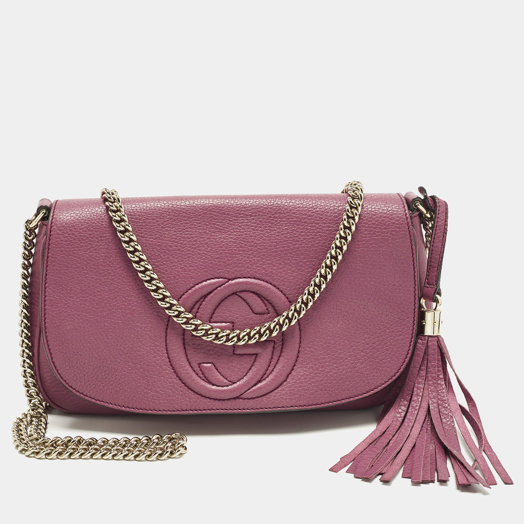 Pre Owned Gucci Soho Chain Flap Fuchsia Leather Shoulder Bag