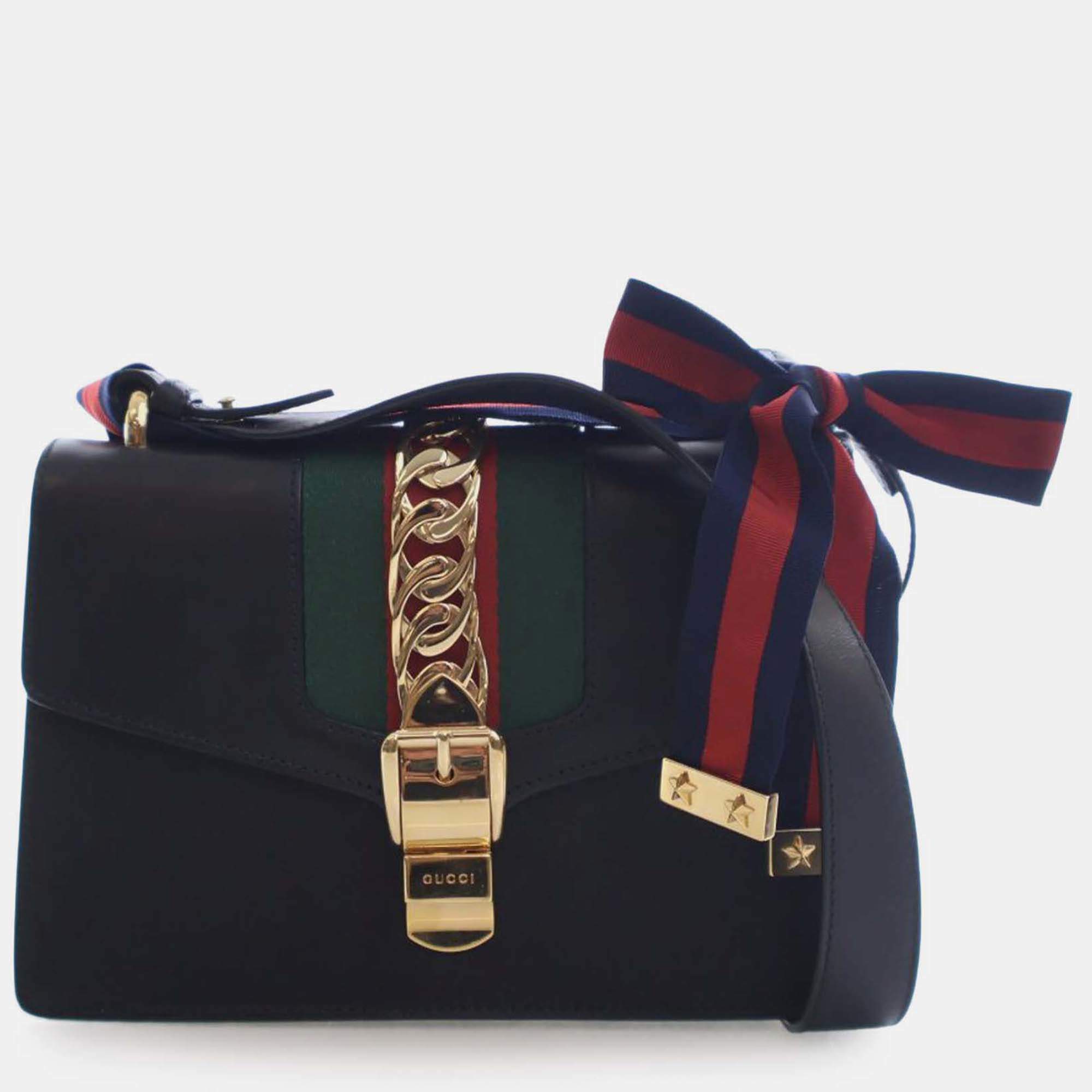 مملوكة مسبقًا Gucci Black Small Leather Sylvie Web Satchel