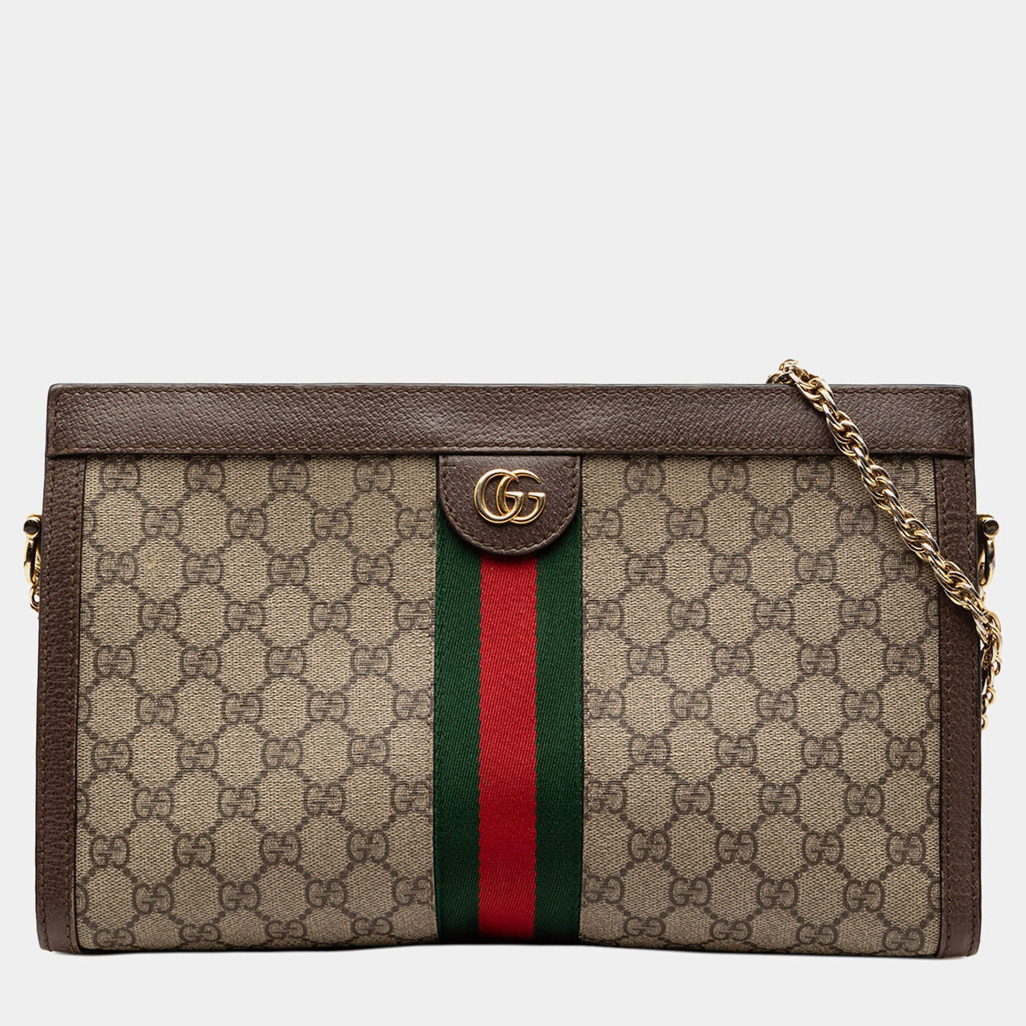 مملوكة مسبقًا Gucci Brown Medium GG Supreme Web Ophidia Chain Shoulder Bag