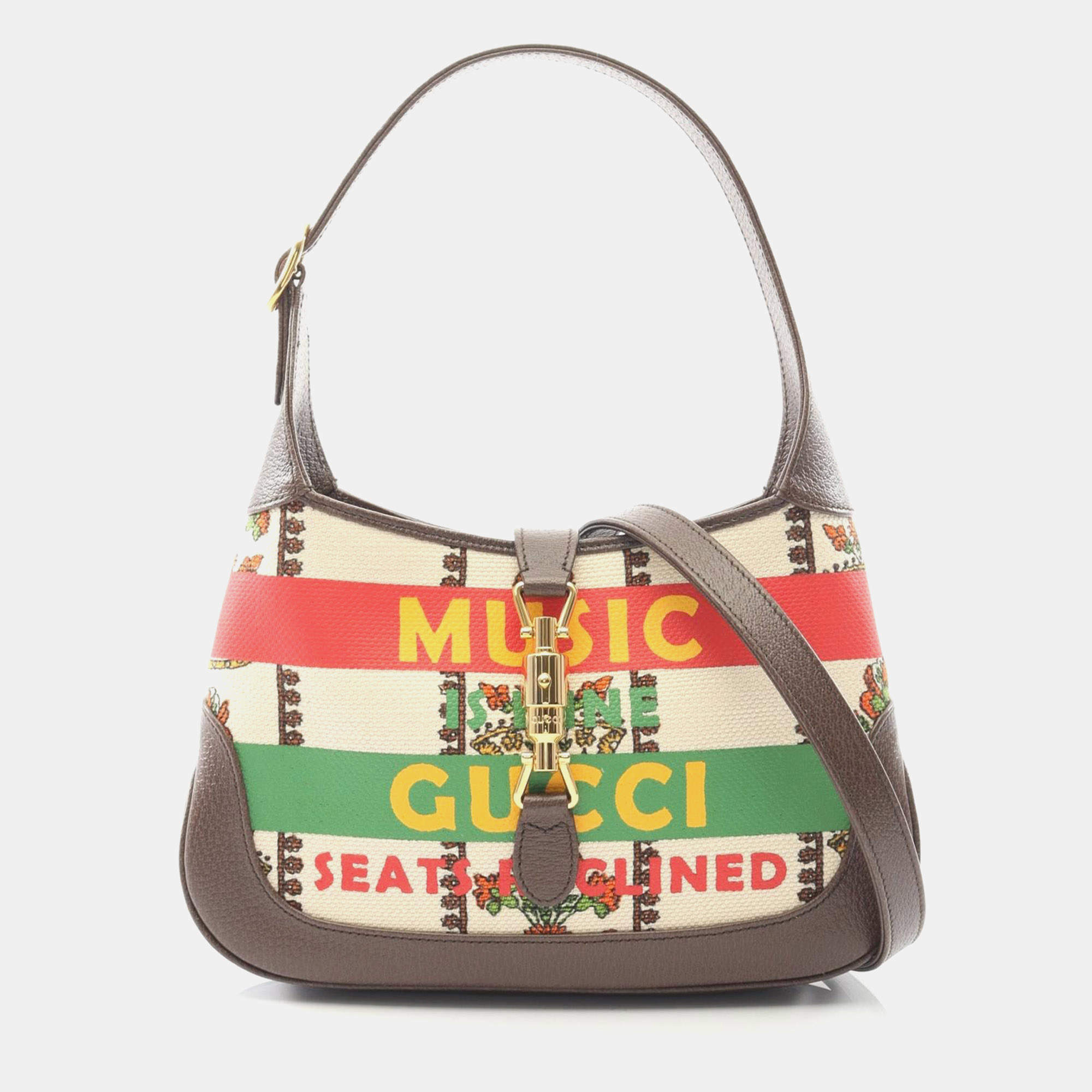 مملوكة مسبقًا Gucci Music is Mine Jackie 1961 Beige, Brown, Multicolor Canvas, Leather Hobo Bag