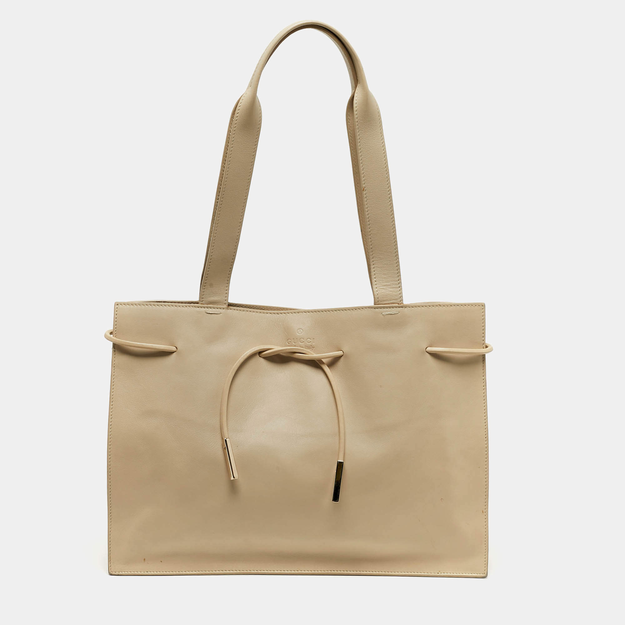 مملوكة مسبقًا Gucci Drawstring Beige Leather Tote