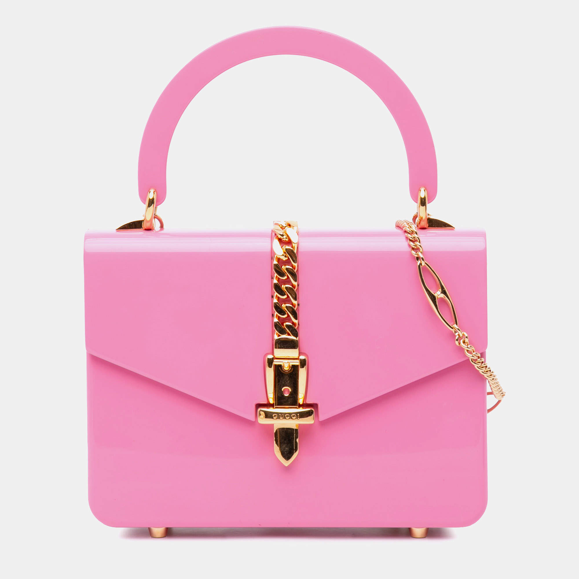 Pre Owned Gucci Pink Mini Acrylic Sylvie 1969 Top Handle Bag