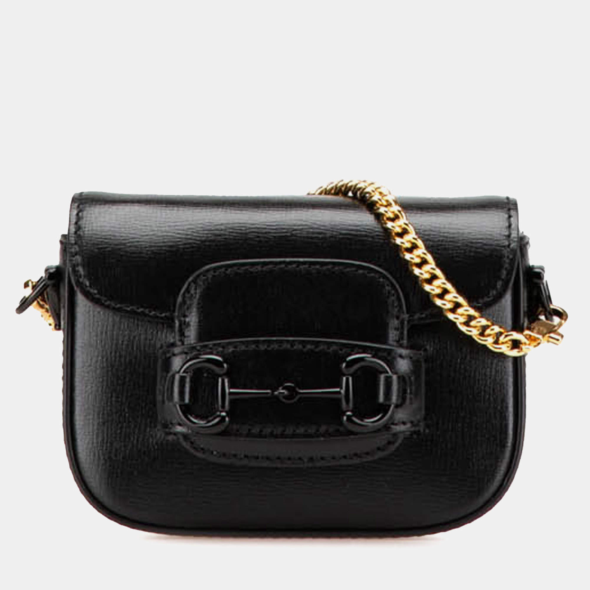 مملوكة مسبقًا حقيبة غوتشي ساتشيل ويب 1955 جلد أسود صغيرة بحلية معدنية