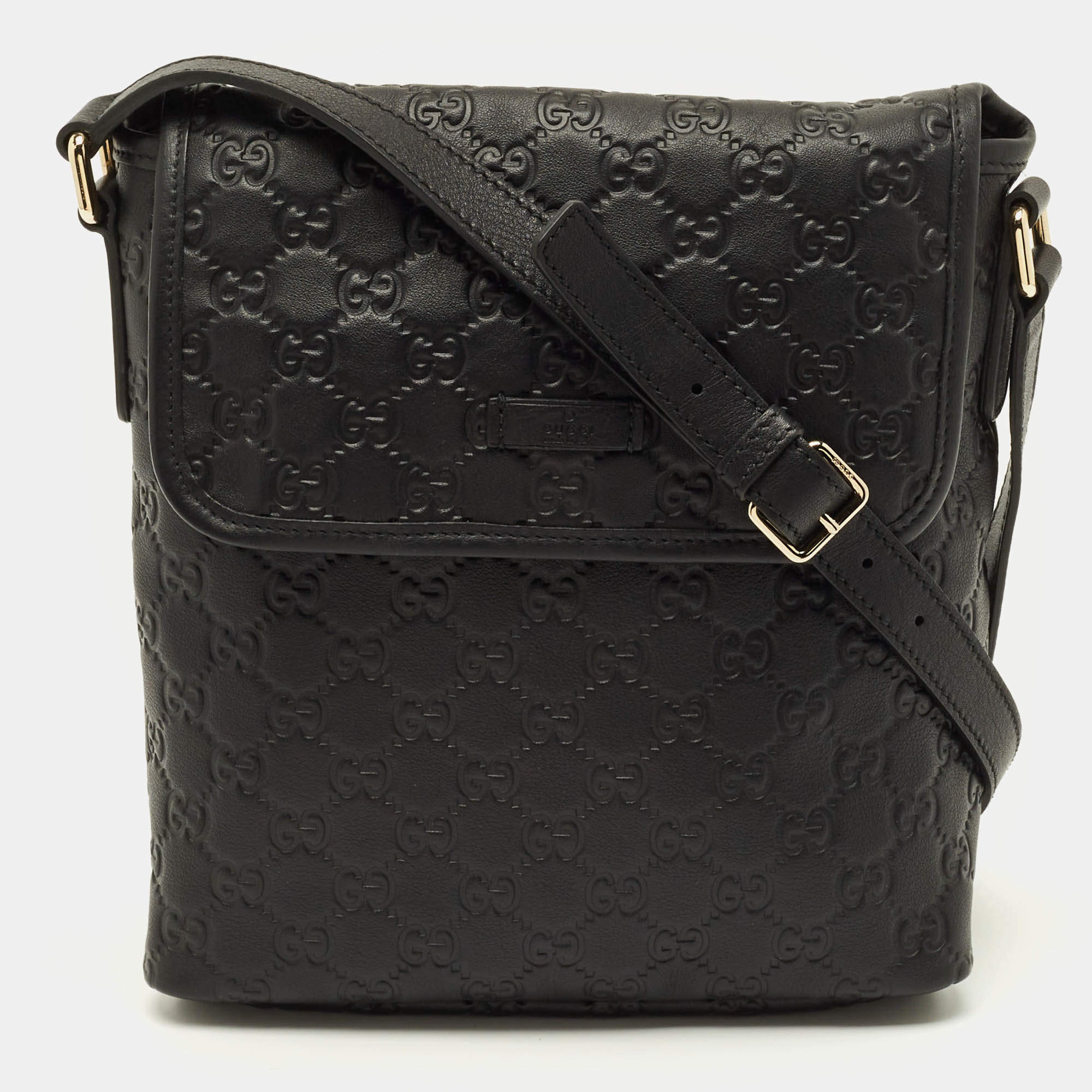 Pre Owned حقيبة غوتشي مسنجر غوتشيسيما جلد مع غطاء أسود