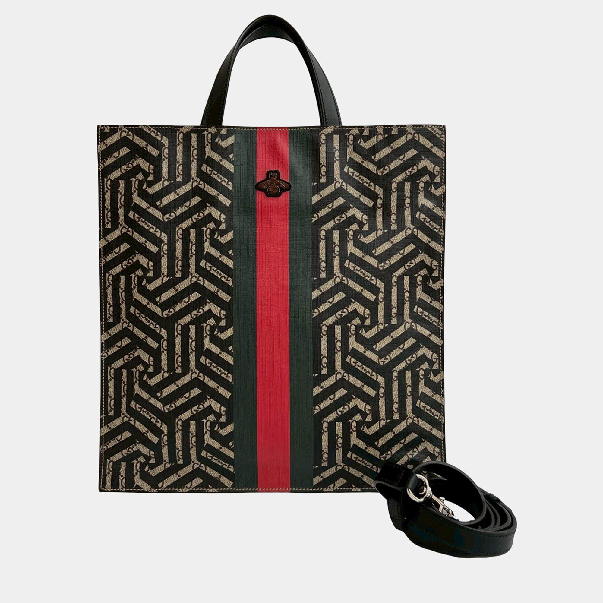 Pre Owned Gucci Brown GG Supreme Caleido Web Vertical Tote